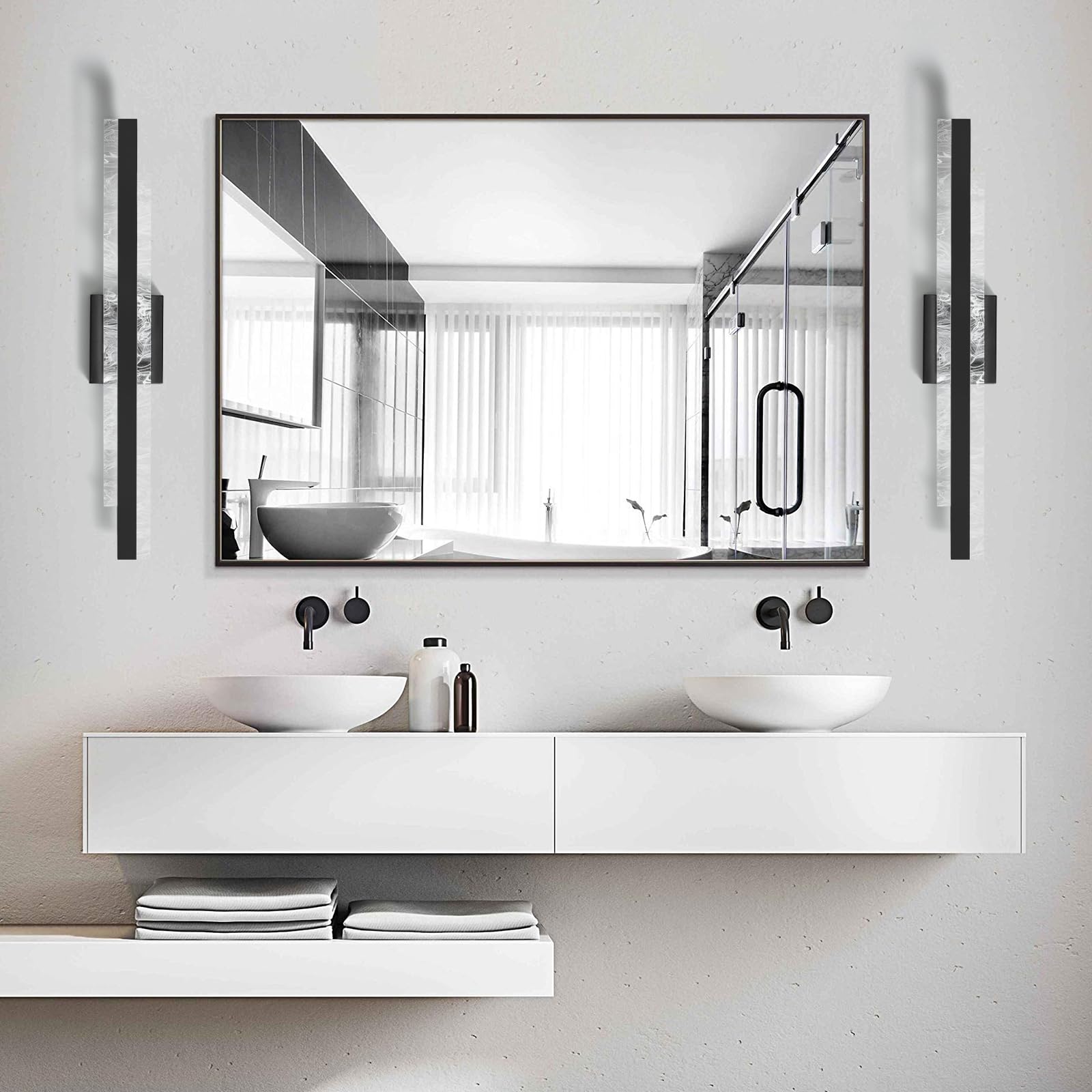 HAHZT Modern Bathroom Vanity Light - 27" Matte Black Dimmable LED Wall Sconce for Mirror, 28W, Metal, Model 8075WL