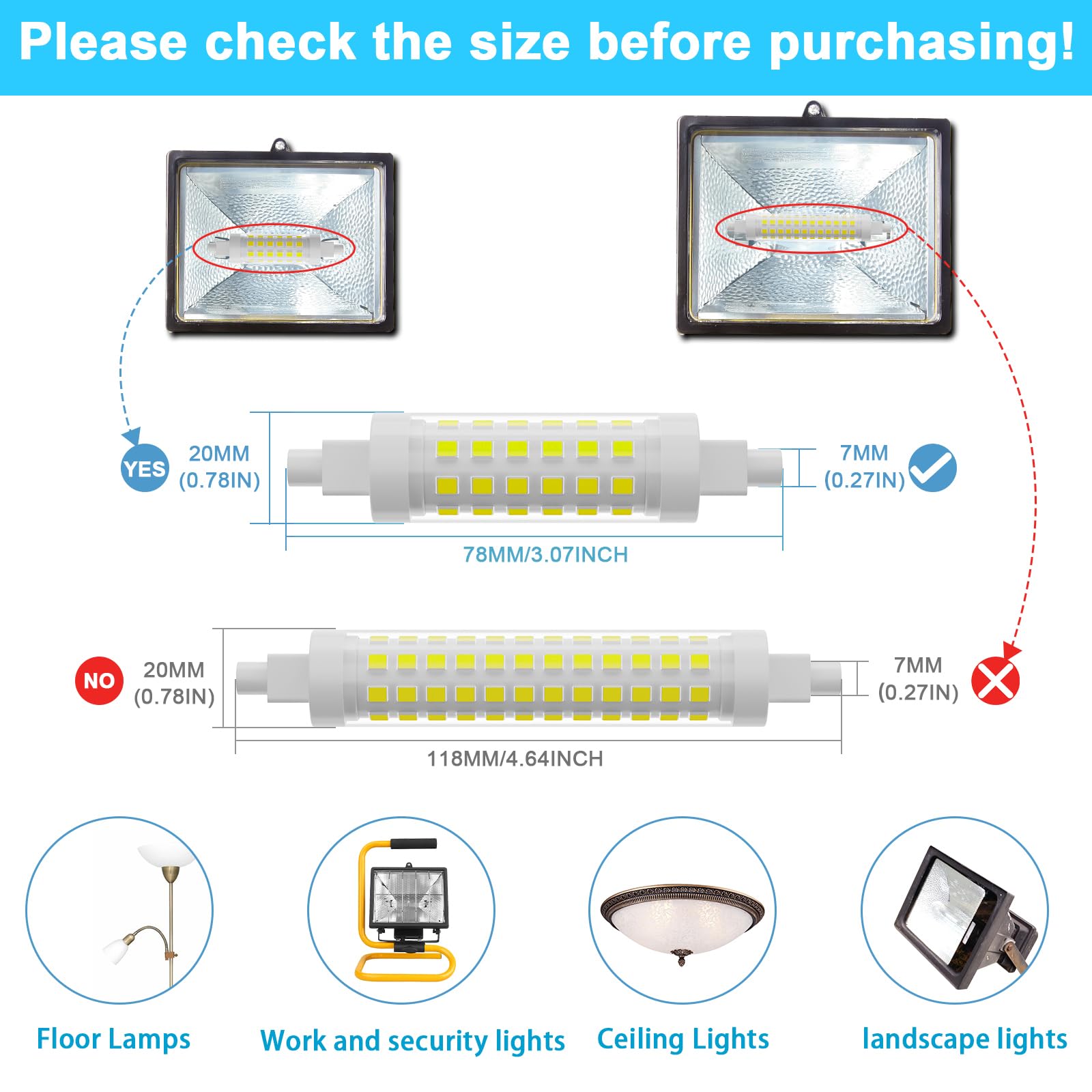 Taiyaloo R7S Led Bulb 78Mm 100W T3 Halogen Bulb Equivalent Dimmable J Type Linear Double Ended Floodlight Bulbs For Work,Securit