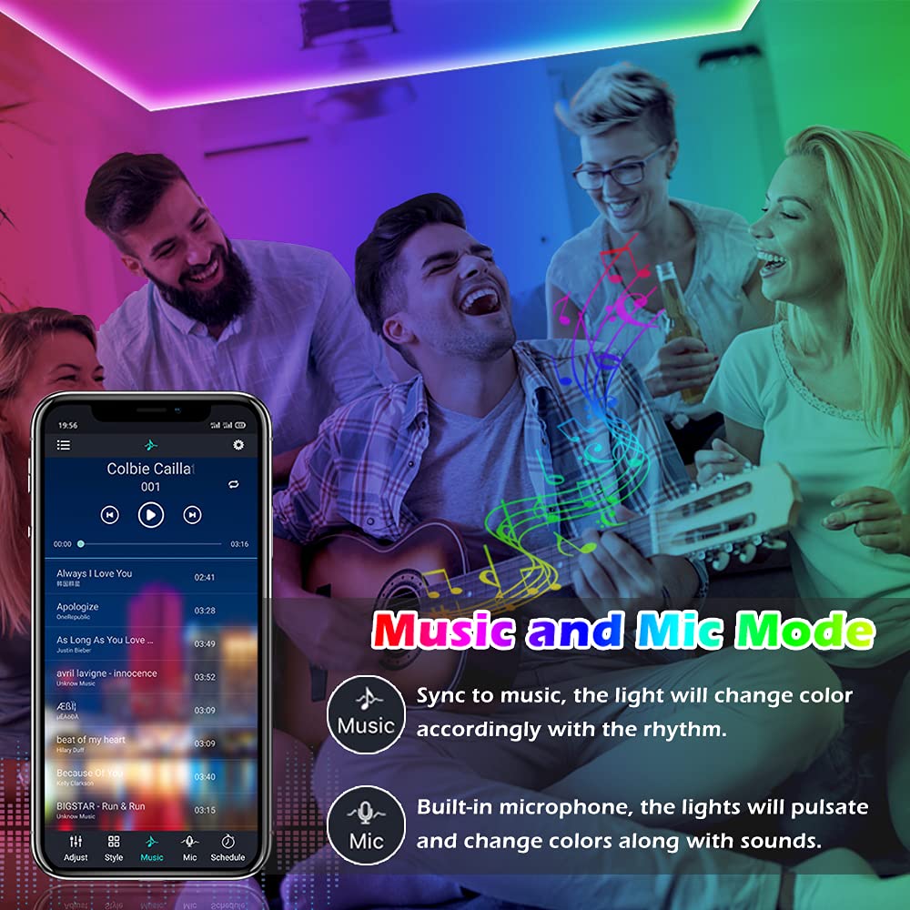 Letianpai 100Ft Smart Led Strip Lights, Music Sync Rgb, Bluetooth/Ir Control For Home & Party