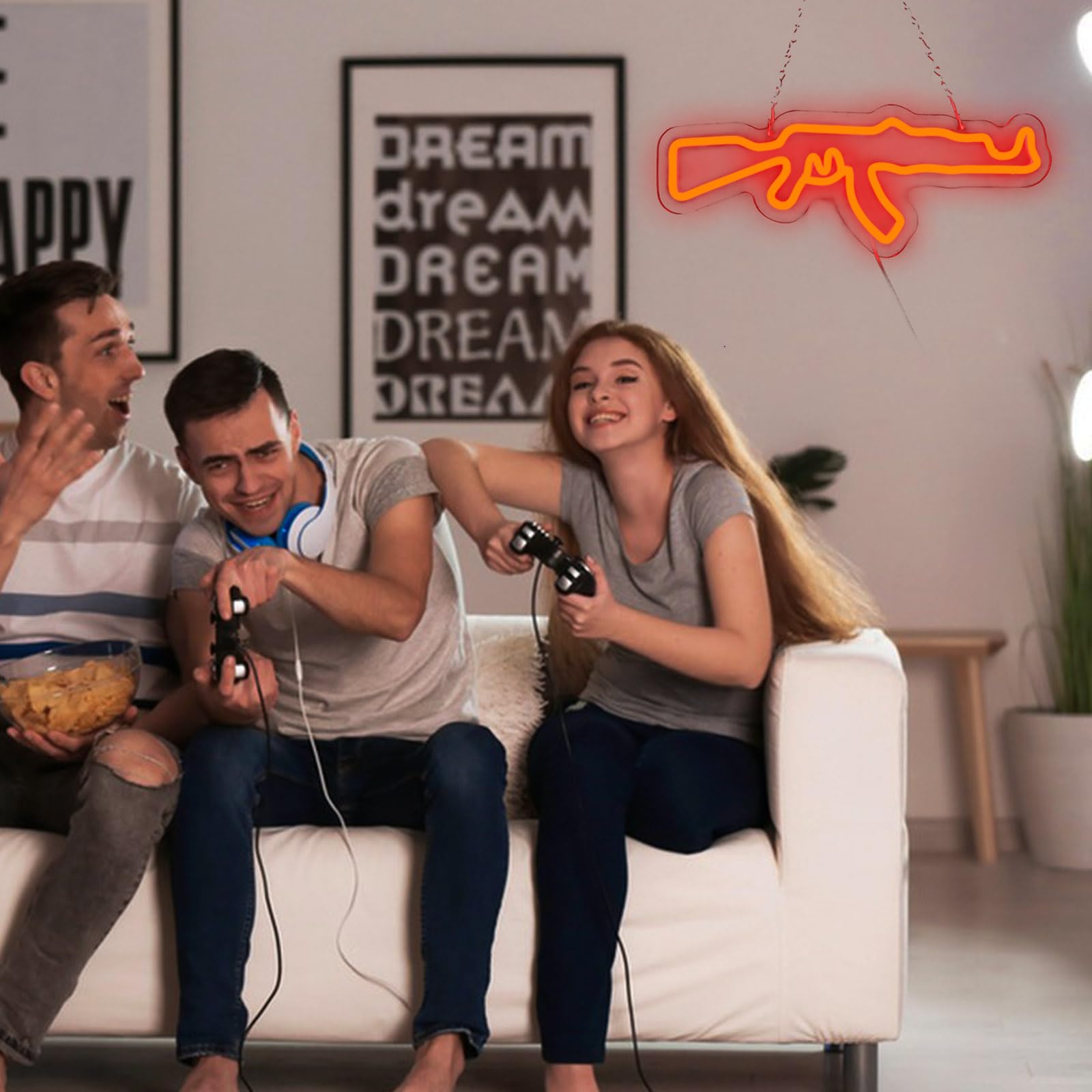 Ak47 Gun Neon Sign Gun Neon Light Led Neon Sign For Wall Décor Dimmable Led Neon Light For Bar Restaurant Music Concert Man Cave Wall Art 16.5"×6.3"