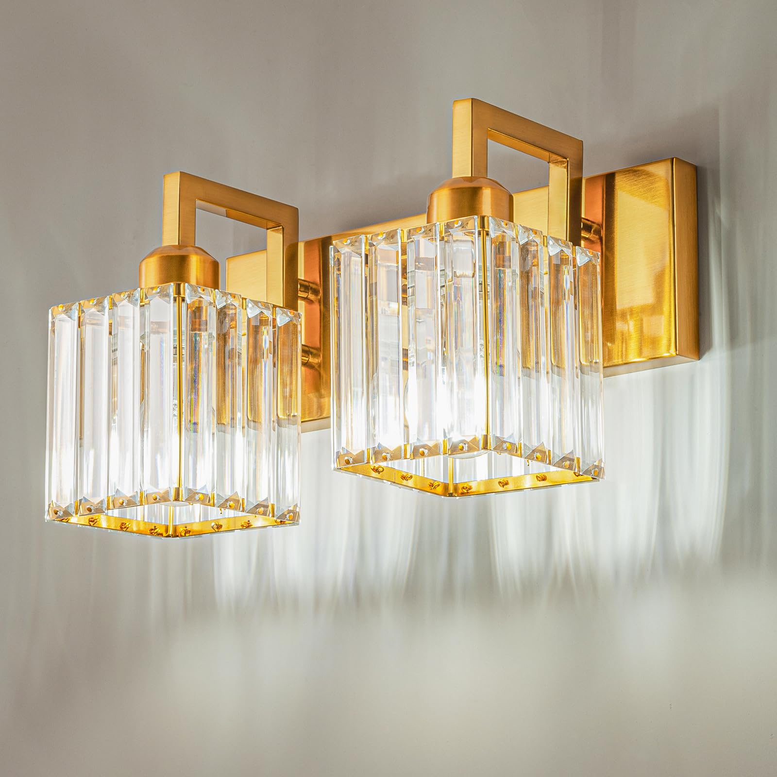 Fdpby Modern Bathroom Vanity Light 2-Lights Gold Crystal Wall Lamp Bathroom Modern Crystal Vanity Lighting