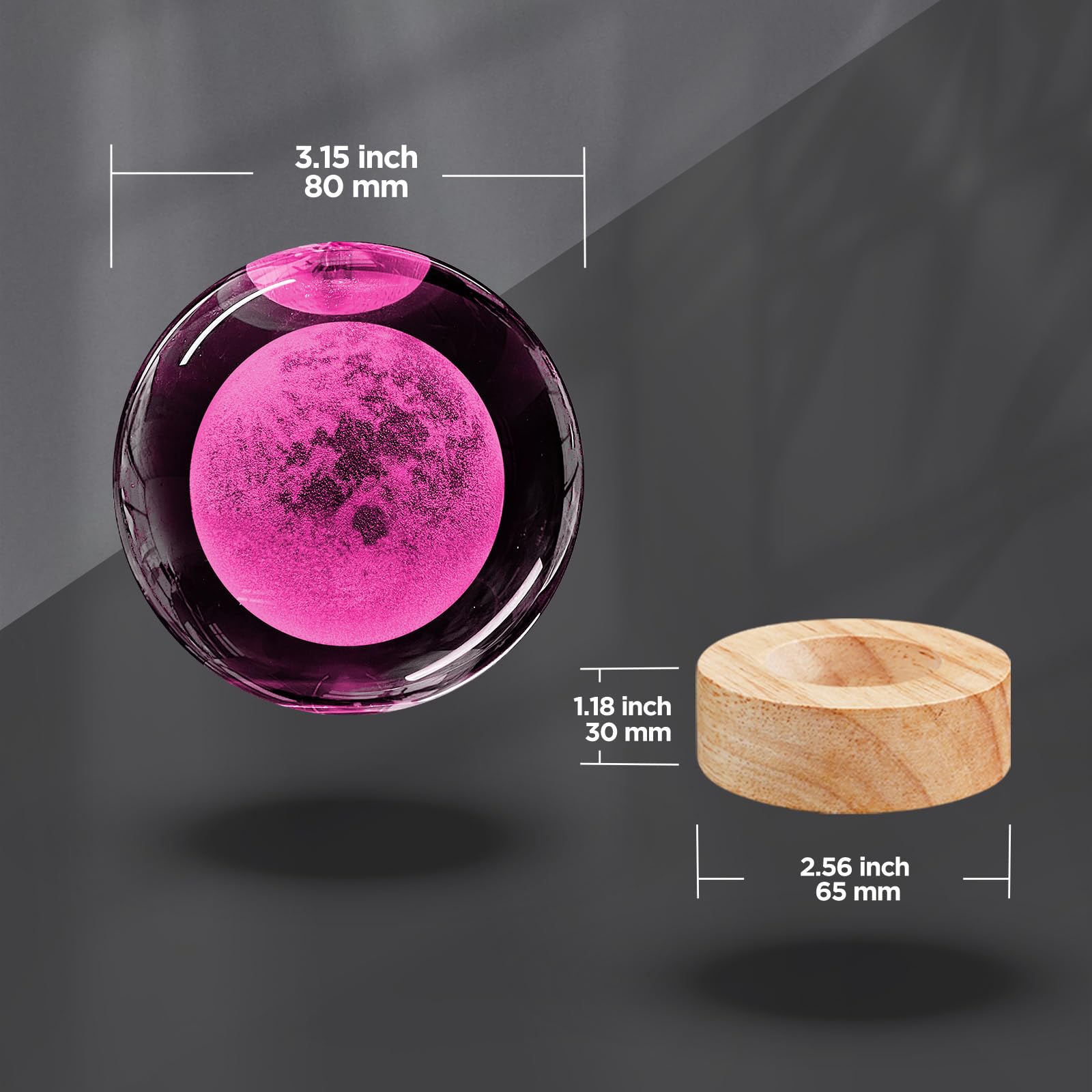 3D Moon Crystal Ball Night Light 3.15 Inch Moon Galaxy Glass Ball Lamp With 16 Color Changing And Remote Moon Planet Home Decor