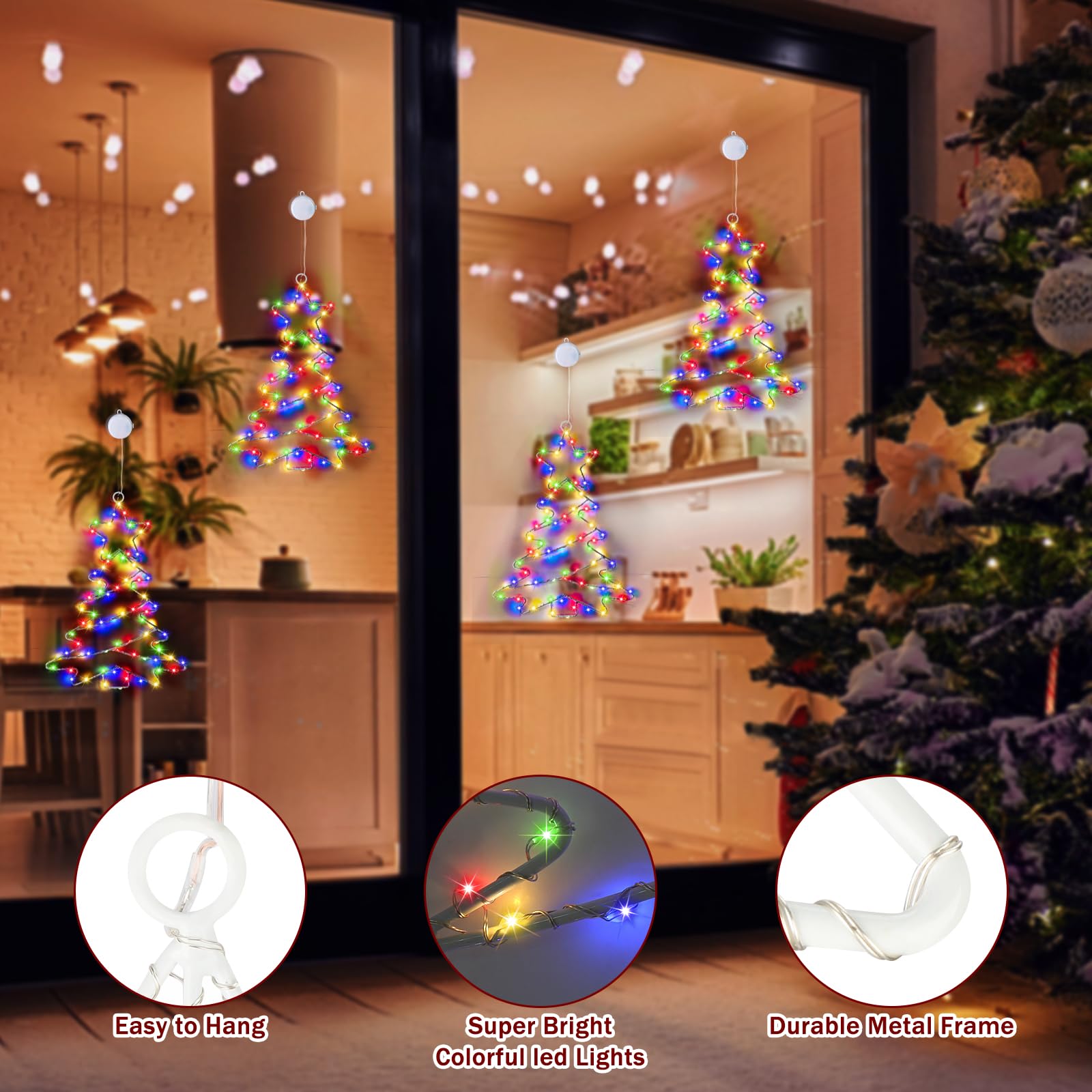 Muyun Christmas Window Lights Decorations Iron Frame Christmas Tree Lights With Suction Cup,Timer,Battery Operated Window Silhouette Lights For Home Wall Door Indoor Outdoor Decor(2Pcs)