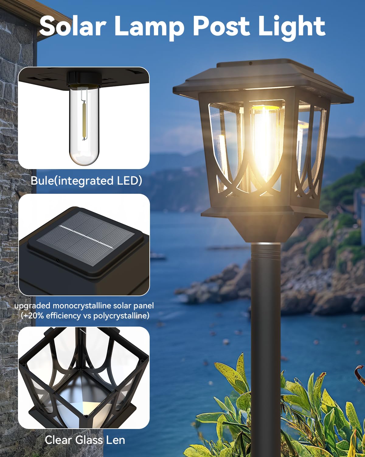DOESLAG Solar Lamp Post Light, 40 Inch, Waterproof Metal Glass, Auto Dusk-to-Dawn, Black, Model ZCJN-19I, 2 Pack