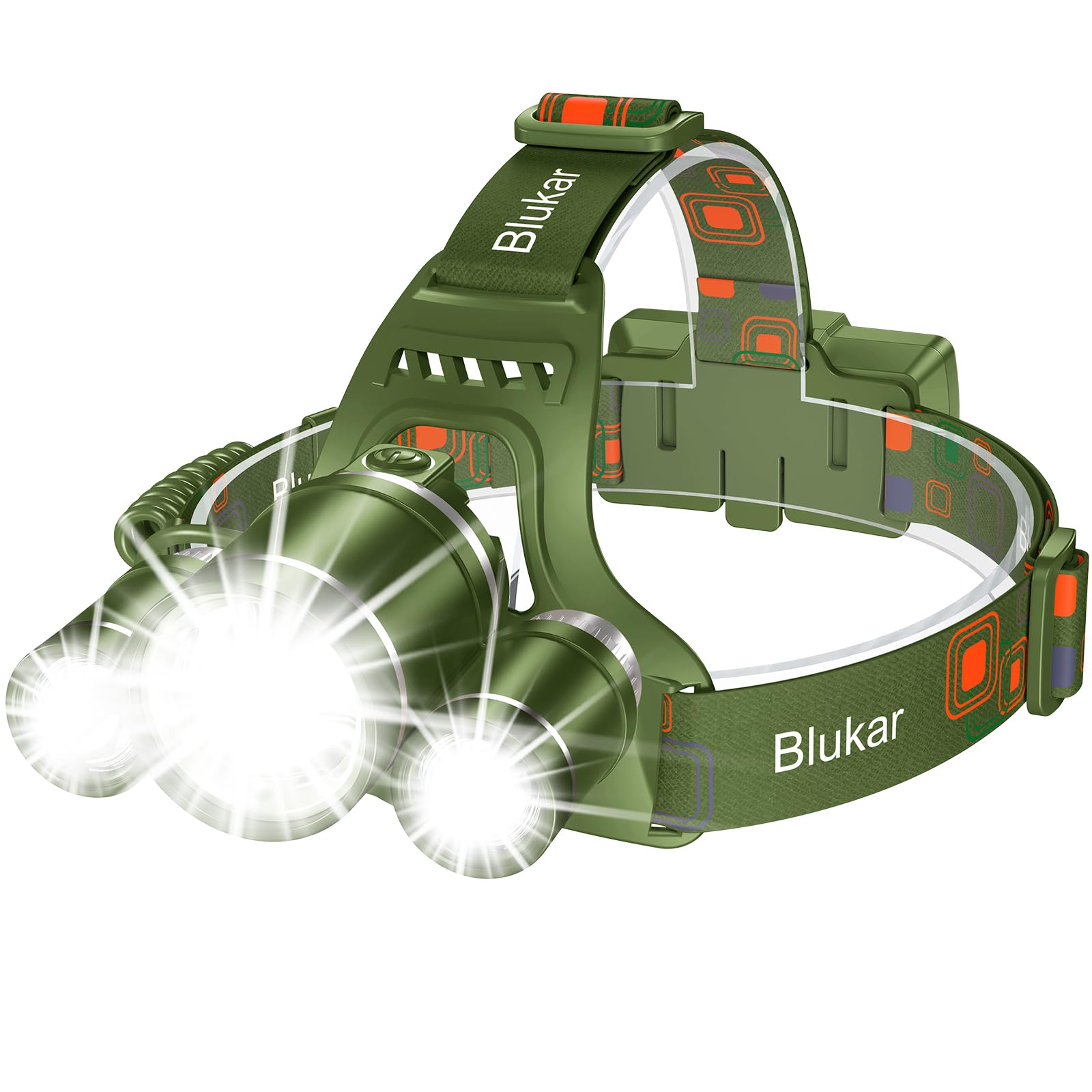 Blukar LED Headlamp, Super Bright Rechargeable Headlight Flashlight -3 Lights 5 Modes,Zoomable,Spotlight&Floodlight Combination,