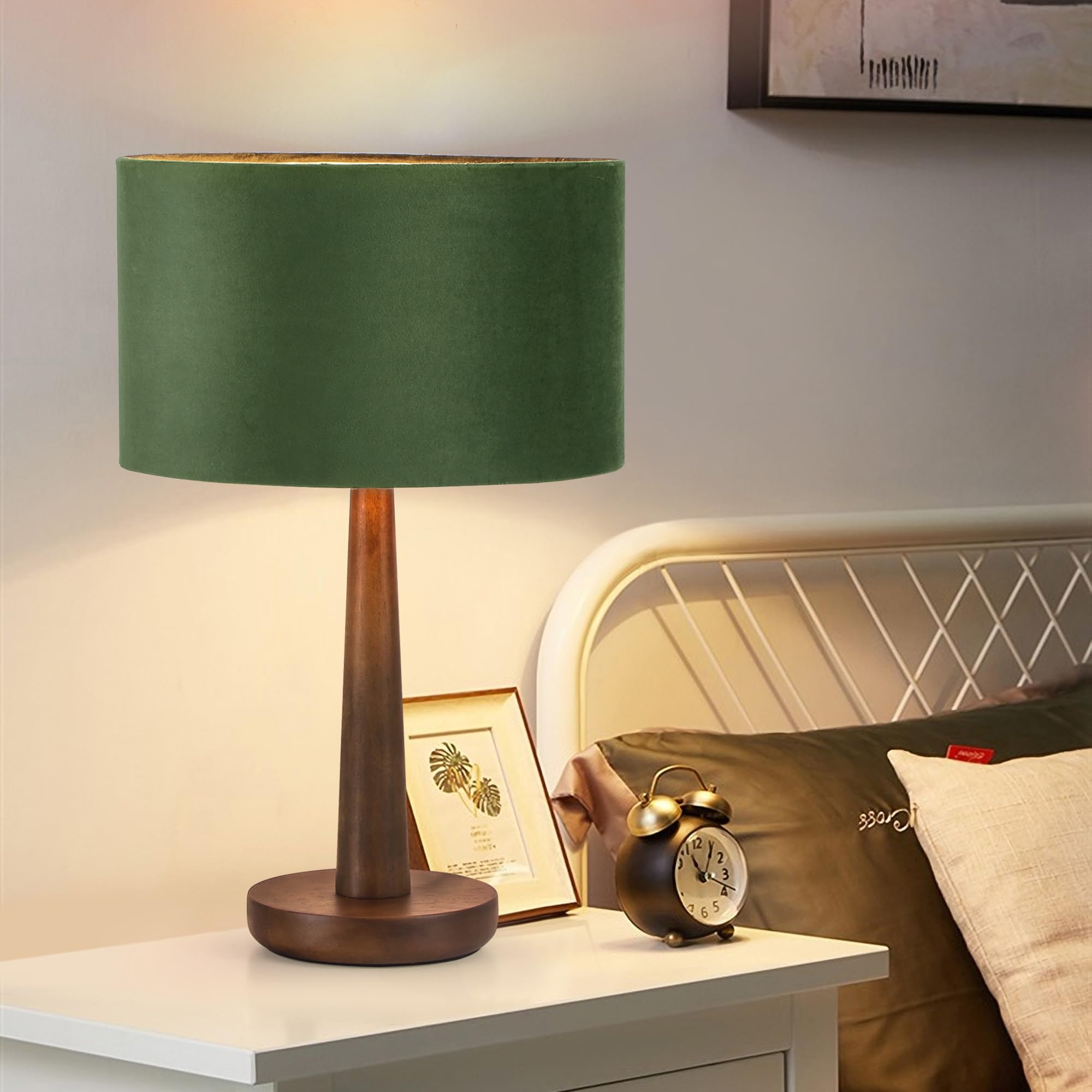 18.5 Table Lamp for Living Room, Dimmable Modern Walnut Wood Desk Lamps for Bedroom, UL Listed Nightstand Lamp, End Table Lamps 