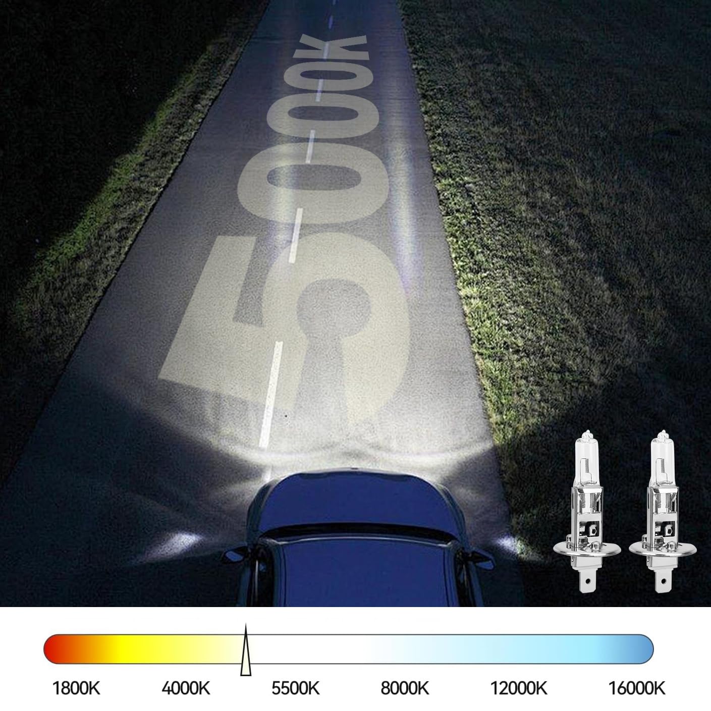 Safego H1 Halogen Headlight Bulb 12V 55W 5000K Pack of 2 for Auto Car Low High Beam Fog Light Replacement