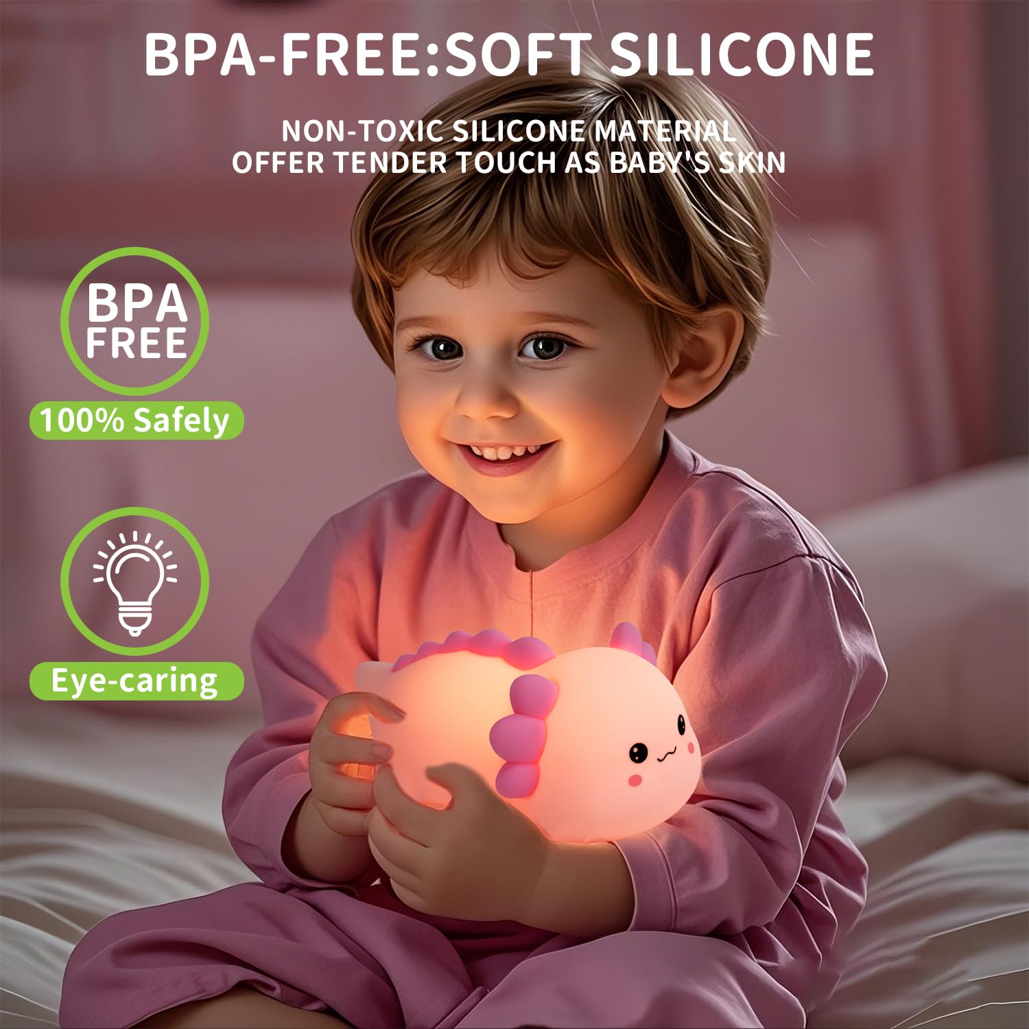 QAQWQAQ Axolotl Silicone Nursery Night Light, Dimmable LED Animal Lamp with Timer,Cute Gifts Rechargeable Bedroom Bedside Lamp w