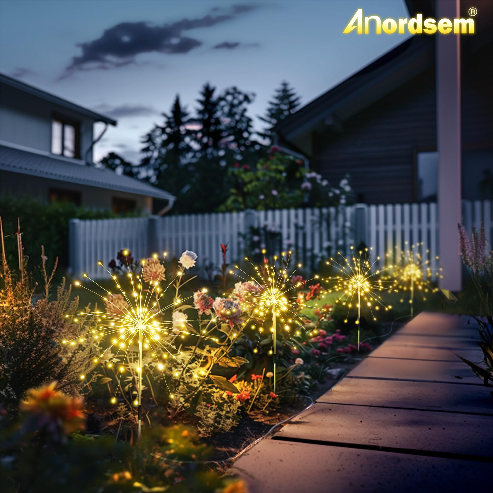 Anordsem Solar Garden Lights Outdoor Waterproof: Fireworks String Light Smart For Yard Decorative Outside - Led Sparkler Lamp 8