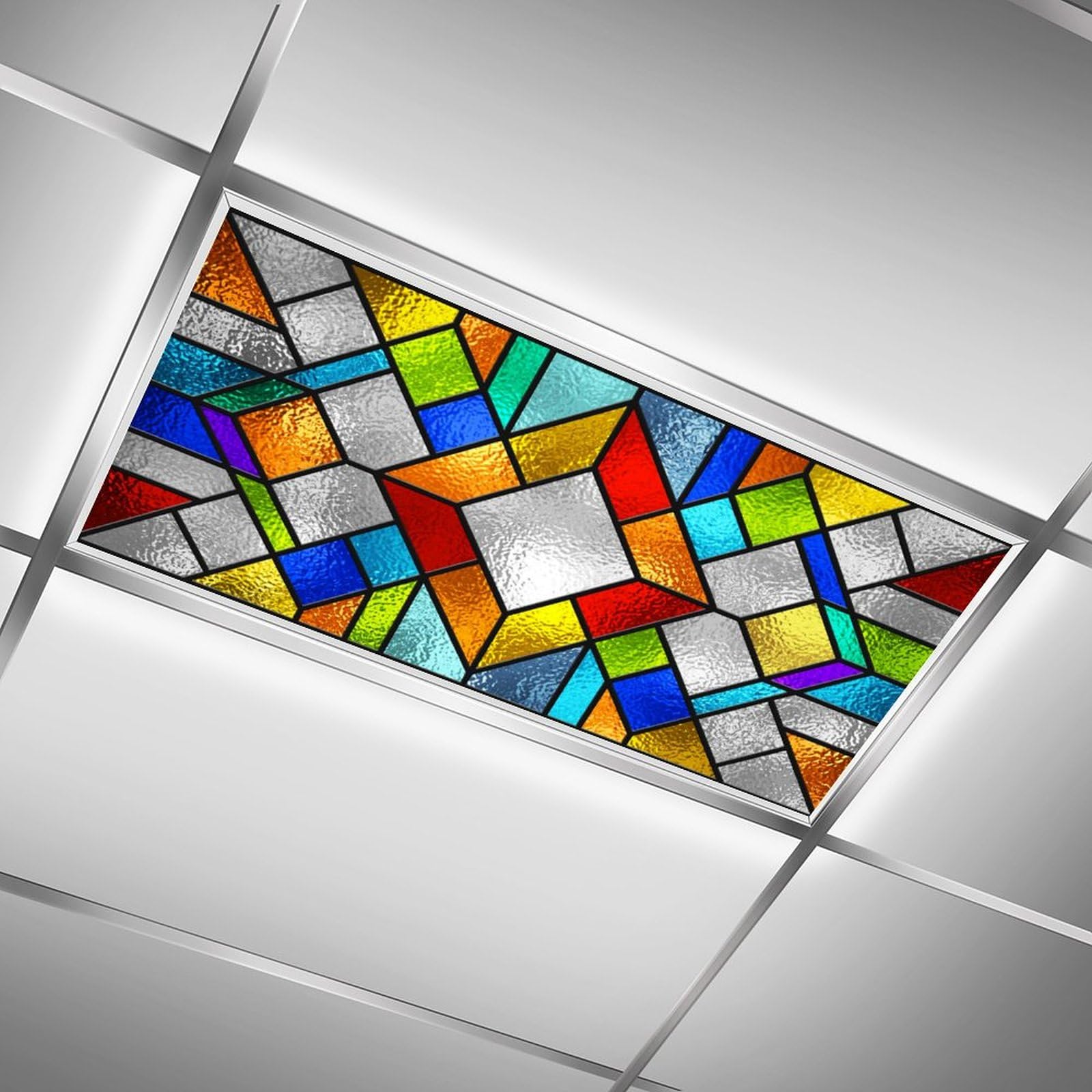 ZAQIO 2 Pack Stained Glass Fluorescent Light Cover for Ceiling Light  Magnetic Ceiling Light Cover Classroom Lights Covers Classroom Supplies for School Classroom Home Office