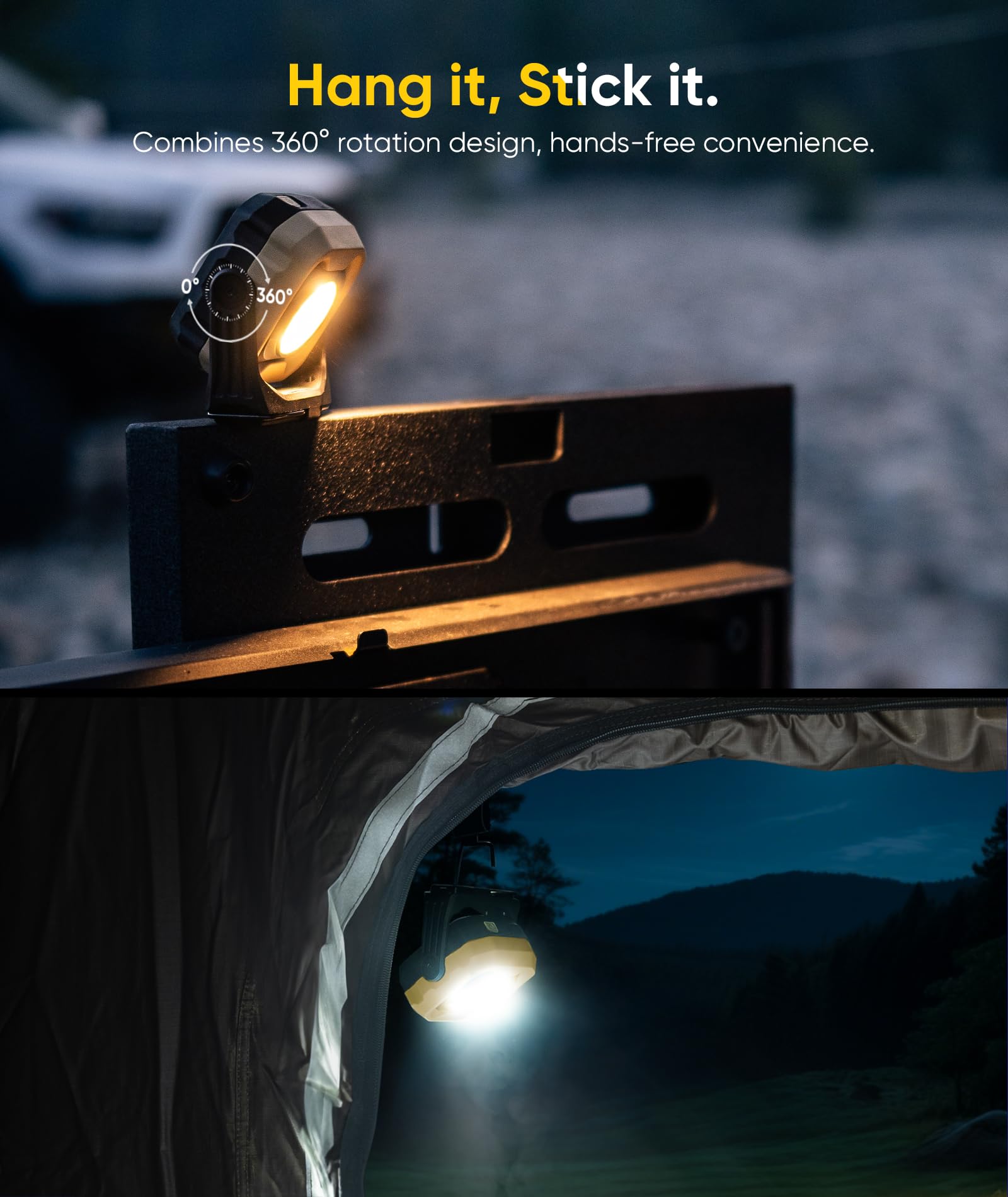 HOTLIGH Rechargeable Work Light, 1200LM, IPX4 Waterproof, 4000mAh Battery, Aluminum, Desert Yellow, Model ZF7899