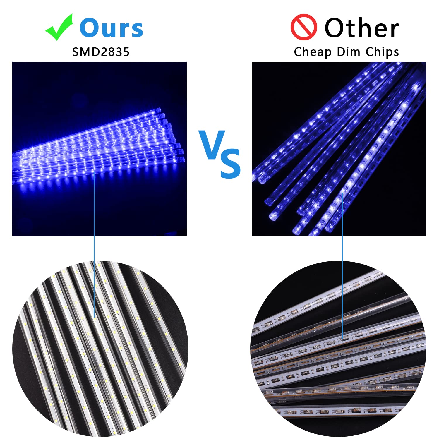 Aluan Christmas Lights Outdoor Meteor Shower Rain Lights, 40Cm/16Inch 10 Tubes 360 Leds Waterproof Falling Rain Hanging Lights W