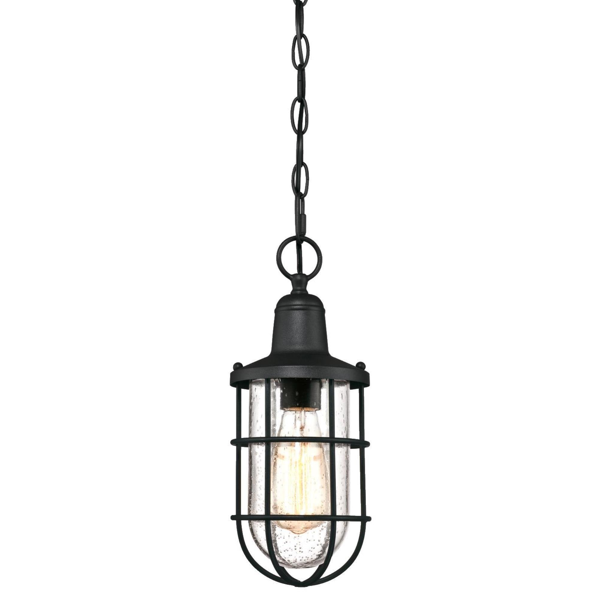 Westinghouse One-Light Outdoor Pendant, Textured Black Finish, Clear Seeded Glass
