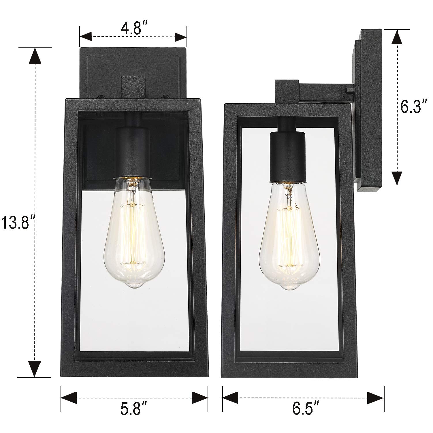 Emliviar 2 Pack Black Outdoor Wall Light Fixtures With Clear Glass, Aluminum, We212B-2Pk Bk