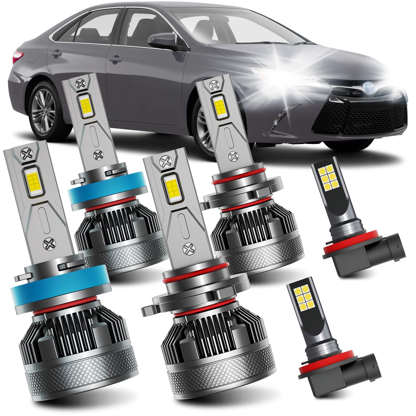 AWALITED Fits for 2007-2018 Toyota Camry High Low Beam Fog Lights Bulbs Combo  6000K White Plug-and-Play Super Bright Light Bulbs  Pack of 6