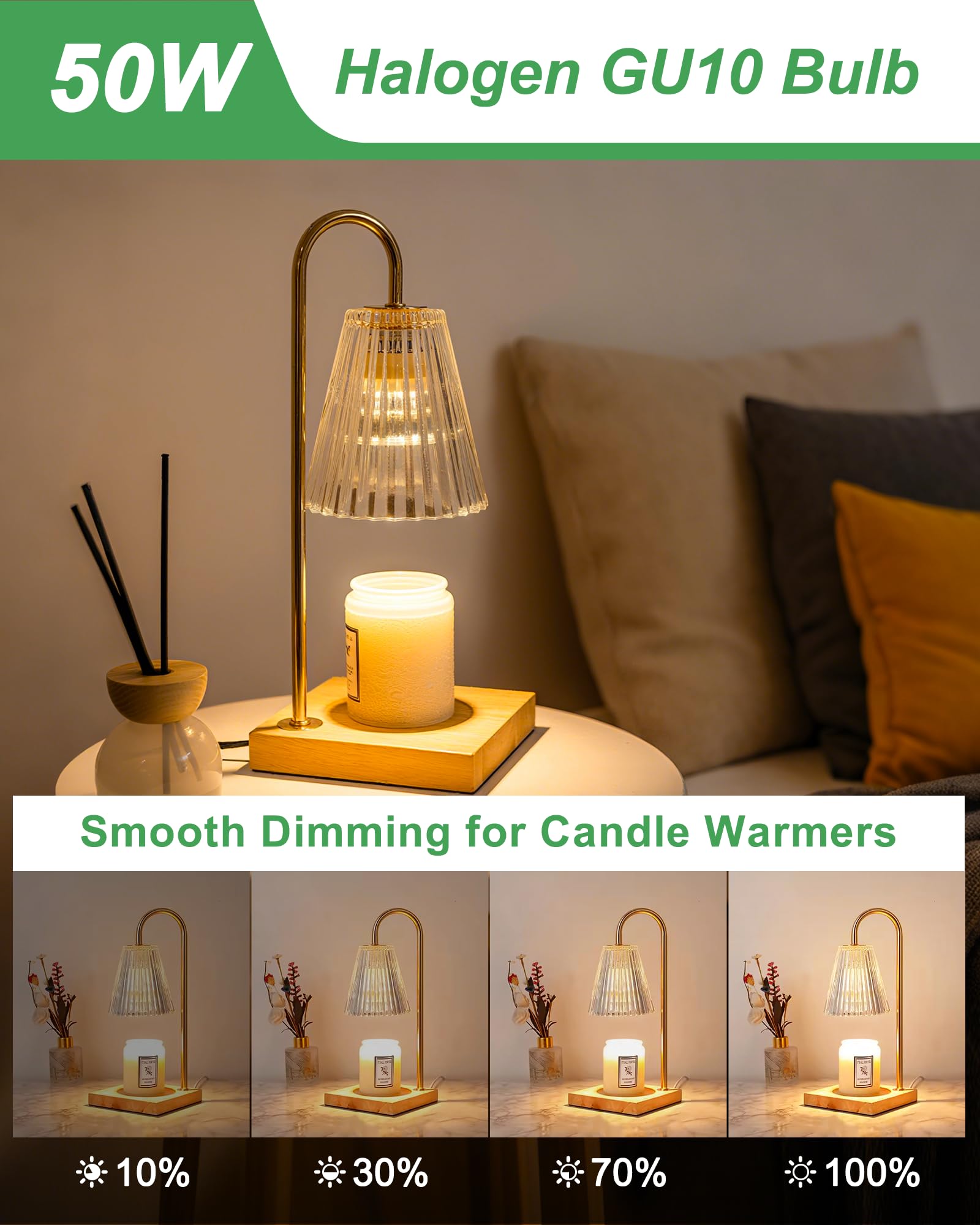 EvaStary GU10 Halogen Bulbs, 50W Dimmable MR16 Shape, Warm White, 4 Pack, Glass