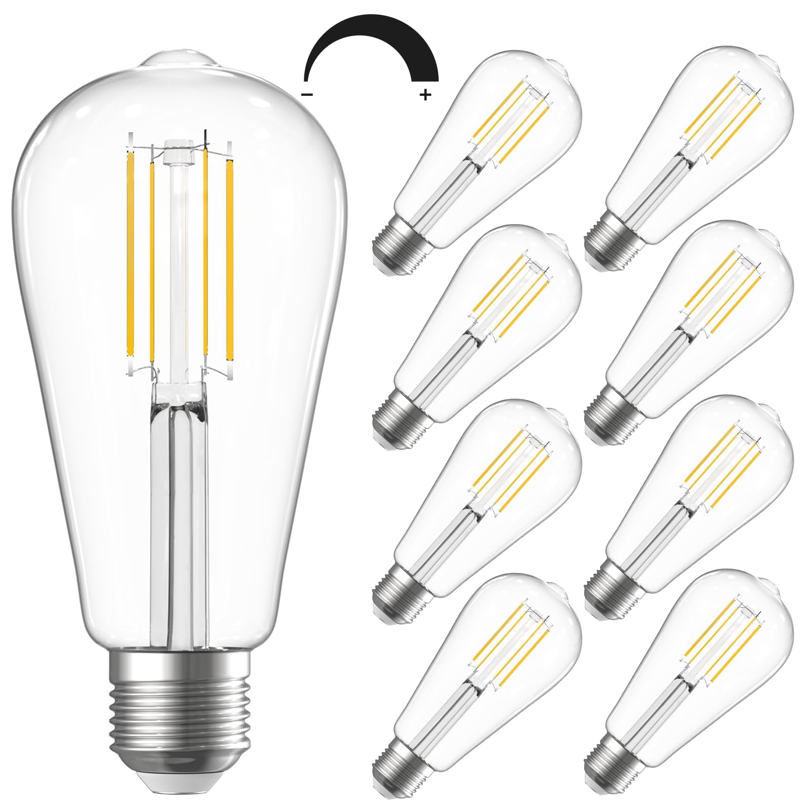 Shinestar 8-Pack Dimmable Vintage Led Edison Bulbs, 5.5W, 60W Equivalent, E26 Medium Base, St58 Antique Led Filament Bulbs, 80+ 