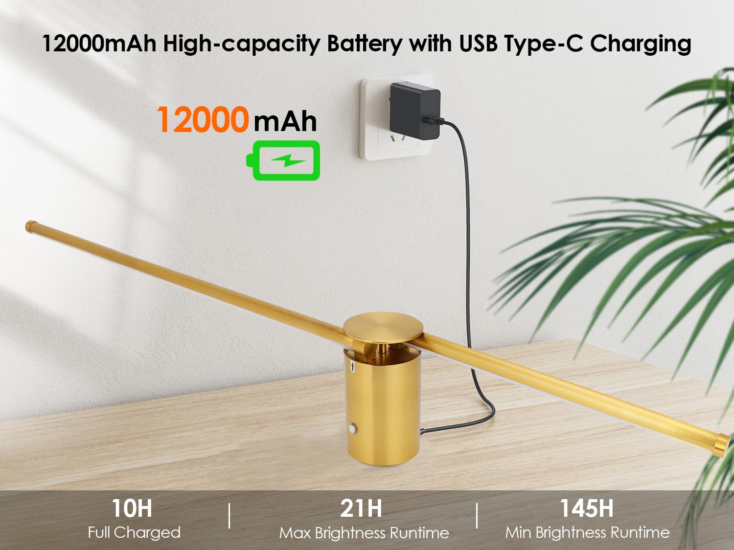 GOODATE 39.4 Inch Battery Operated Wall Sconce, Dimmable LED Light, Remote Control, Gold, Aluminum Alloy, Model DC-CGZ