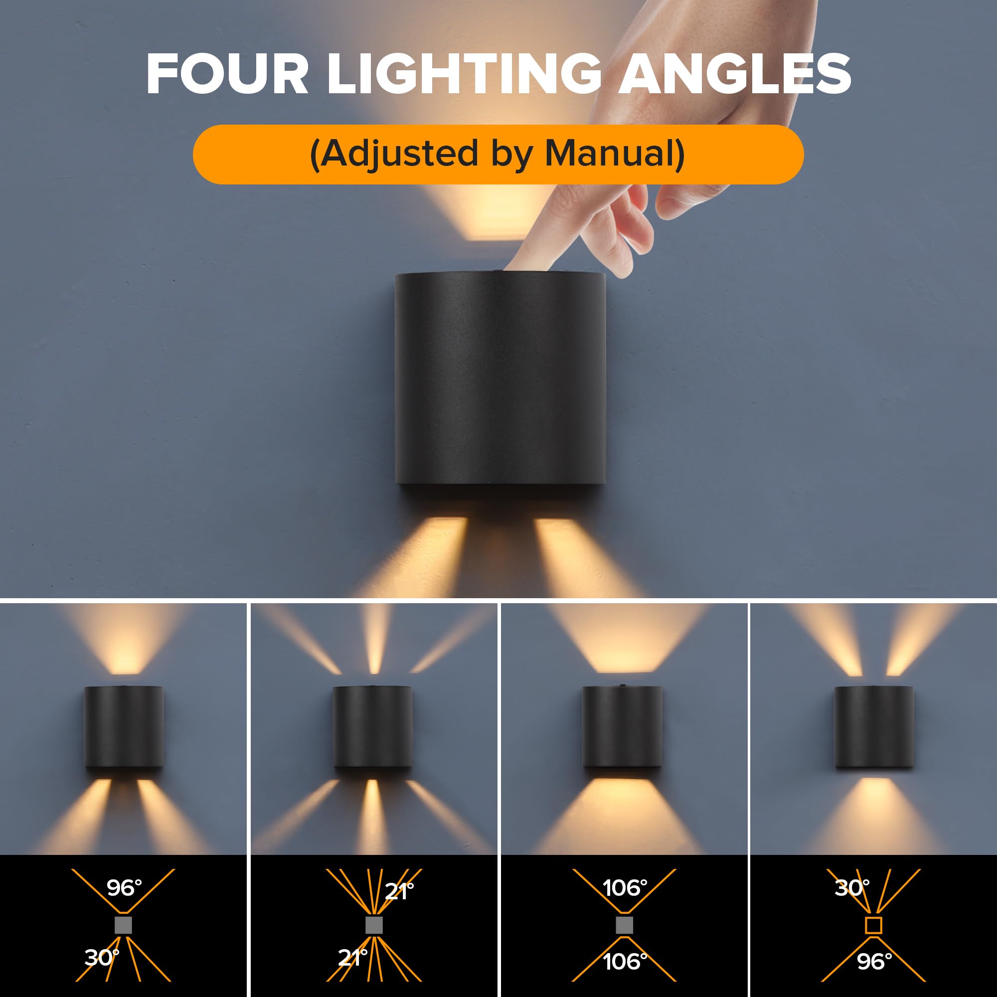 LUTEC 2-Pack LED Wall Lights, 10W, 400LM, 3000K Warm White, IP65 Waterproof, Aluminum, Black, Model 5104012012-2