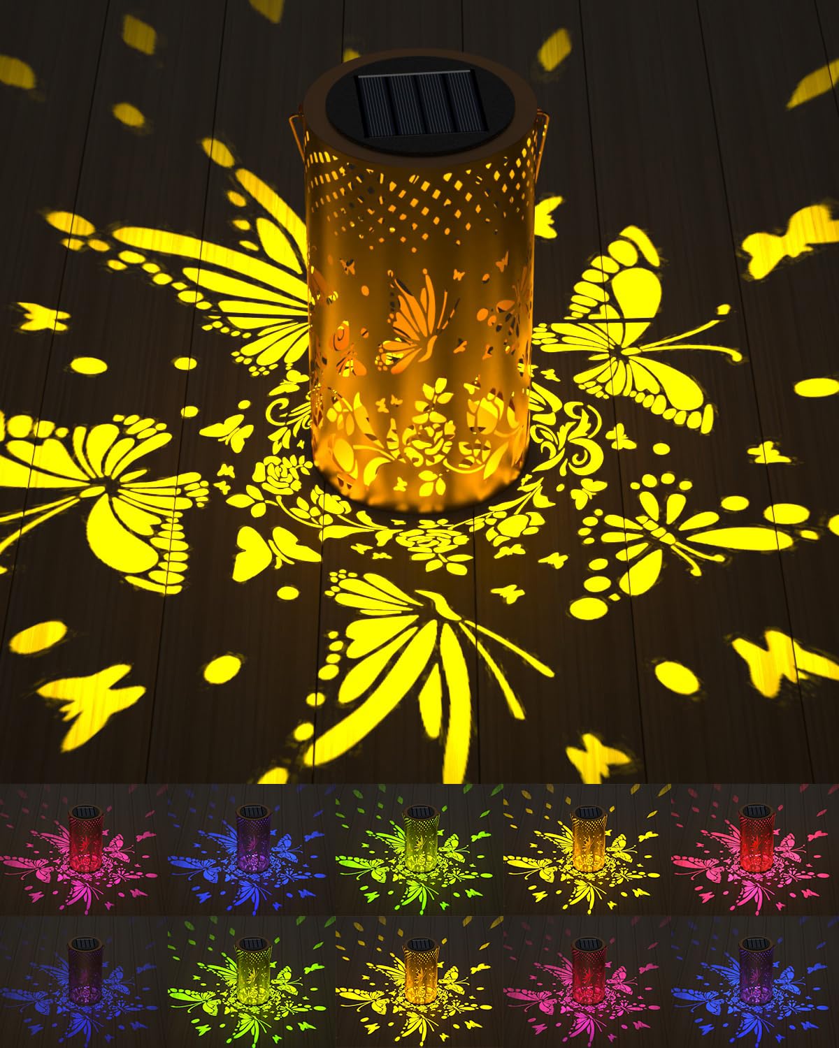Solar Lanterns Outdoor Hanging Lights ,Waterproof Solar Table Lamps with RGB Lights,10LED 6 Color Changing Wall Lights with Remo