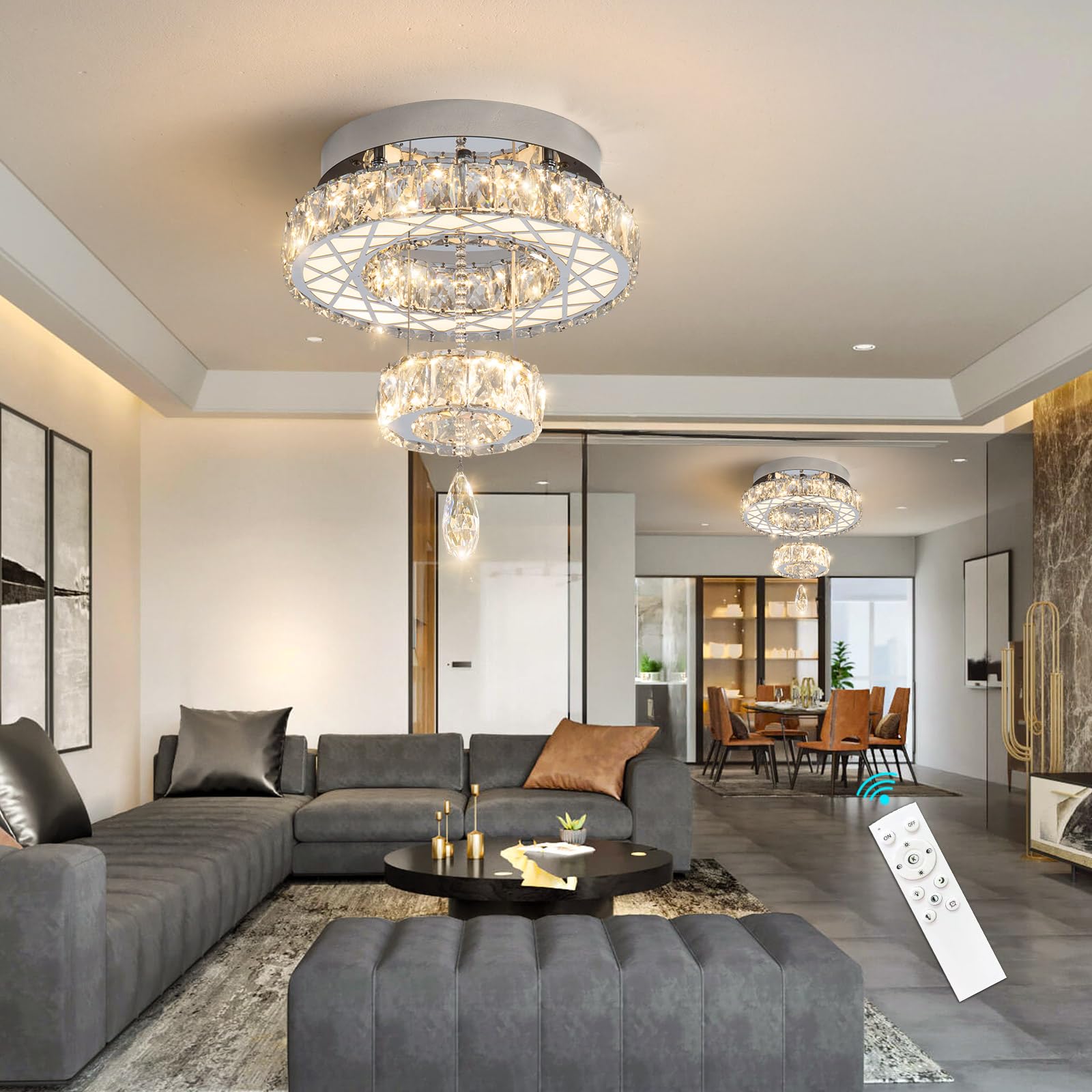 HAIXIANG Modern Glam Ceiling Chandelier Bedroom Light Fixtures Crystal Flat Sloping Ceiling Lights for Hallway Kitchen Dining Ro