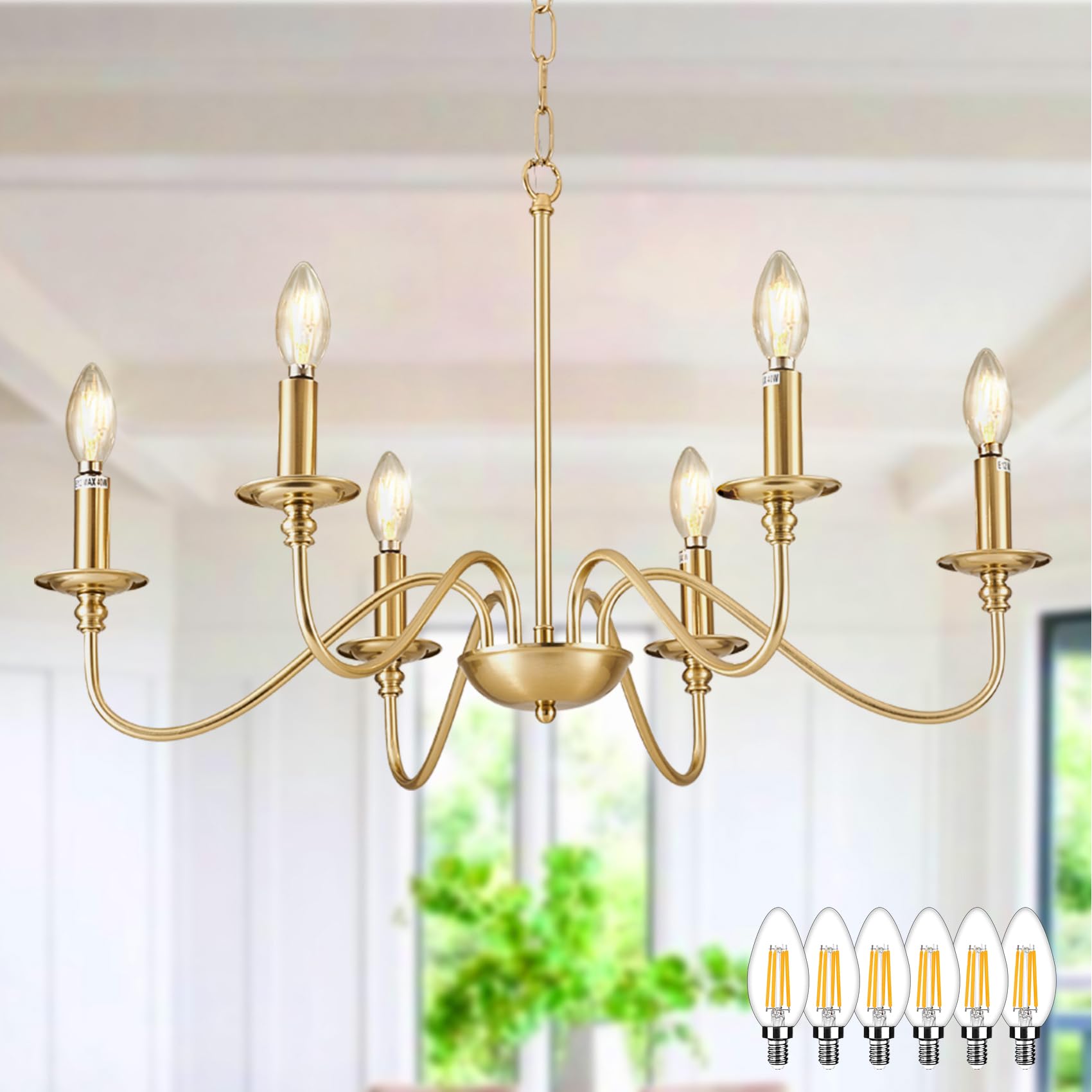 Depuley Gold Chandelier Light Fixture: 6-Light Modern Farmhouse Chandelier for Dining Room Lighting - Industrial Hanging Pendant