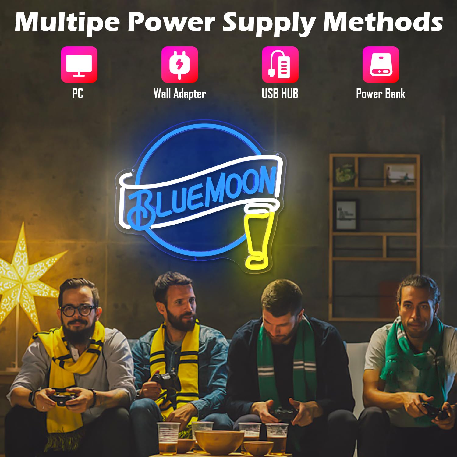 Jooetuu Blue Moon Beer Neon Signs Dimmable Bar Neon Beer Light Sign For Wall Decor Blue Moon Neon Sign For Man Cave Bedroom Shop Beer Club Pub Bistro