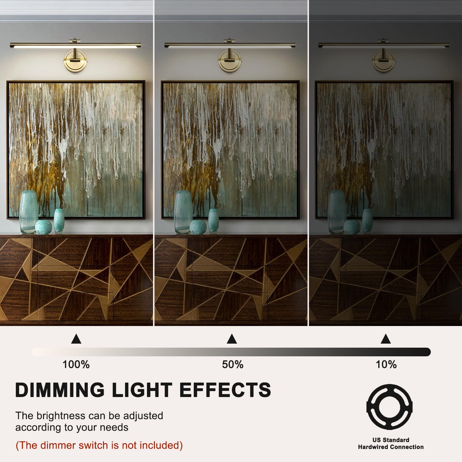 Hard-Wired Picture Lights 23.6 Inch Dimmable Led Wall Art Lighting Modern Gallery Light Poster Lights Adjustable Swing Arm Picture Frame Light For Display Art Work 14W 2700K  Warm White Antique Bronze