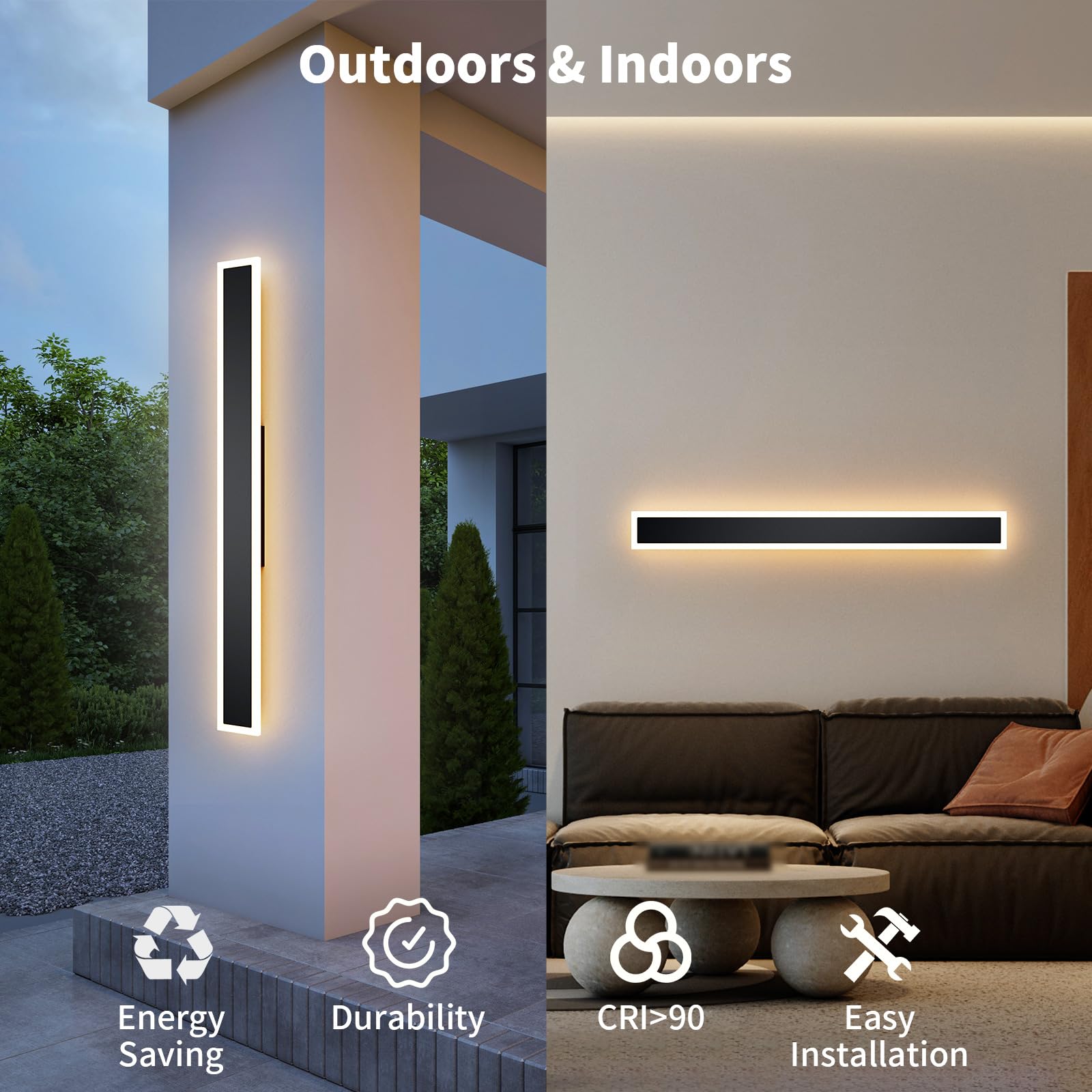 LannlKer Outdoor Wall Lights 47.2in Dimmable 3000K-6000K IP65 Waterproof Black Metal Sconce Model BD-WJ
