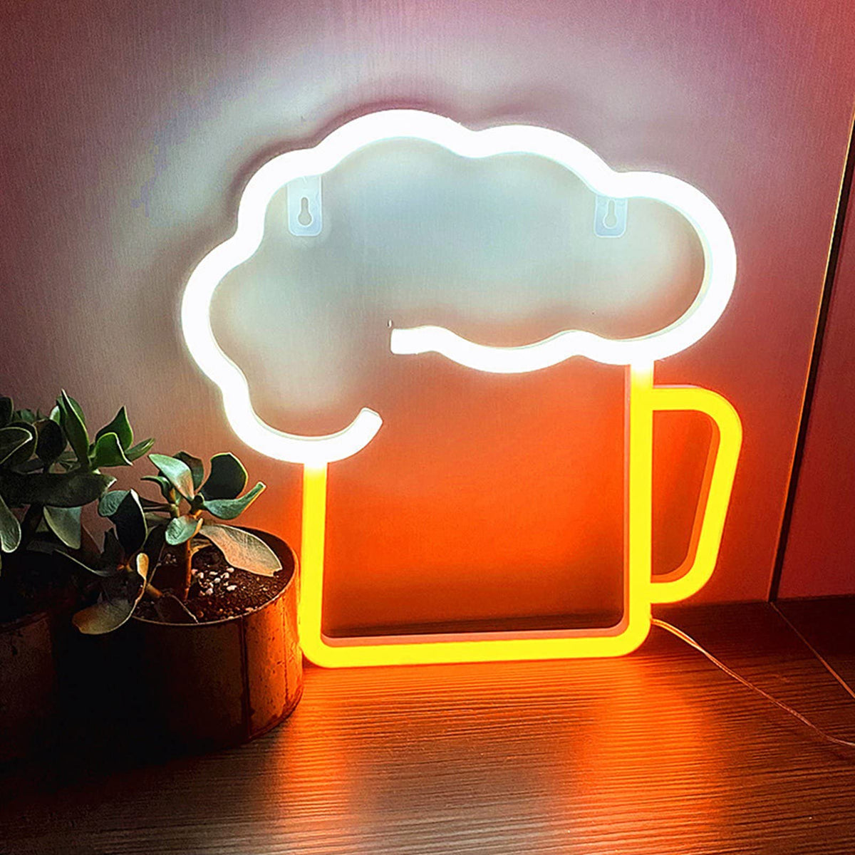 Beer Neon Signs LED Neon Light Signs for Wall Decor Yellow White Beer Bar Club Bedroom Neon Lights for Bar Club Beach Store Christmas Birthday Party 11.8” X 11.4”