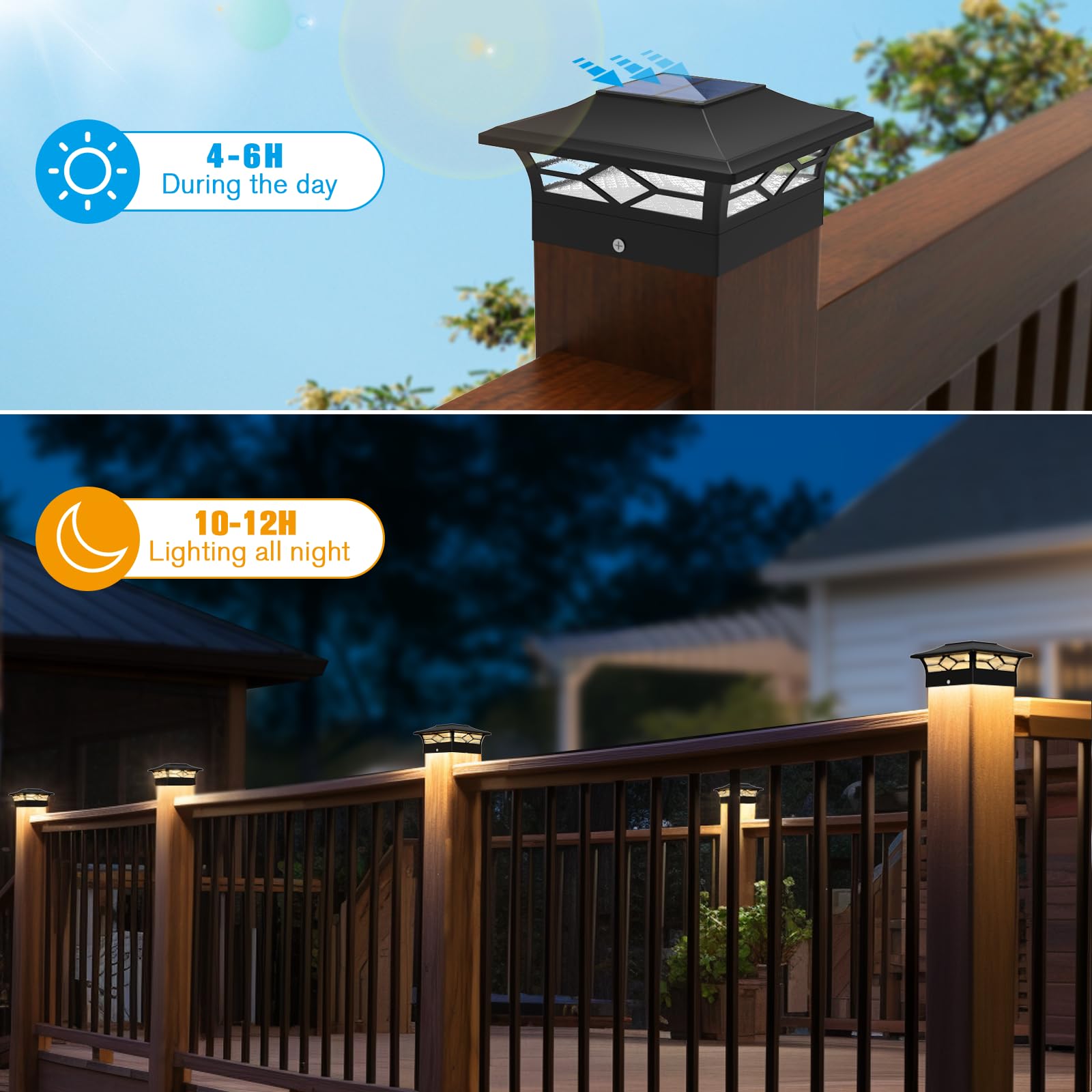 JOFIOS Solar Post Cap Lights, 16-Pack Waterproof Outdoor LED for 4x4 Posts, Black Plastic, Cool/Warm Lighting for Garden Patio
