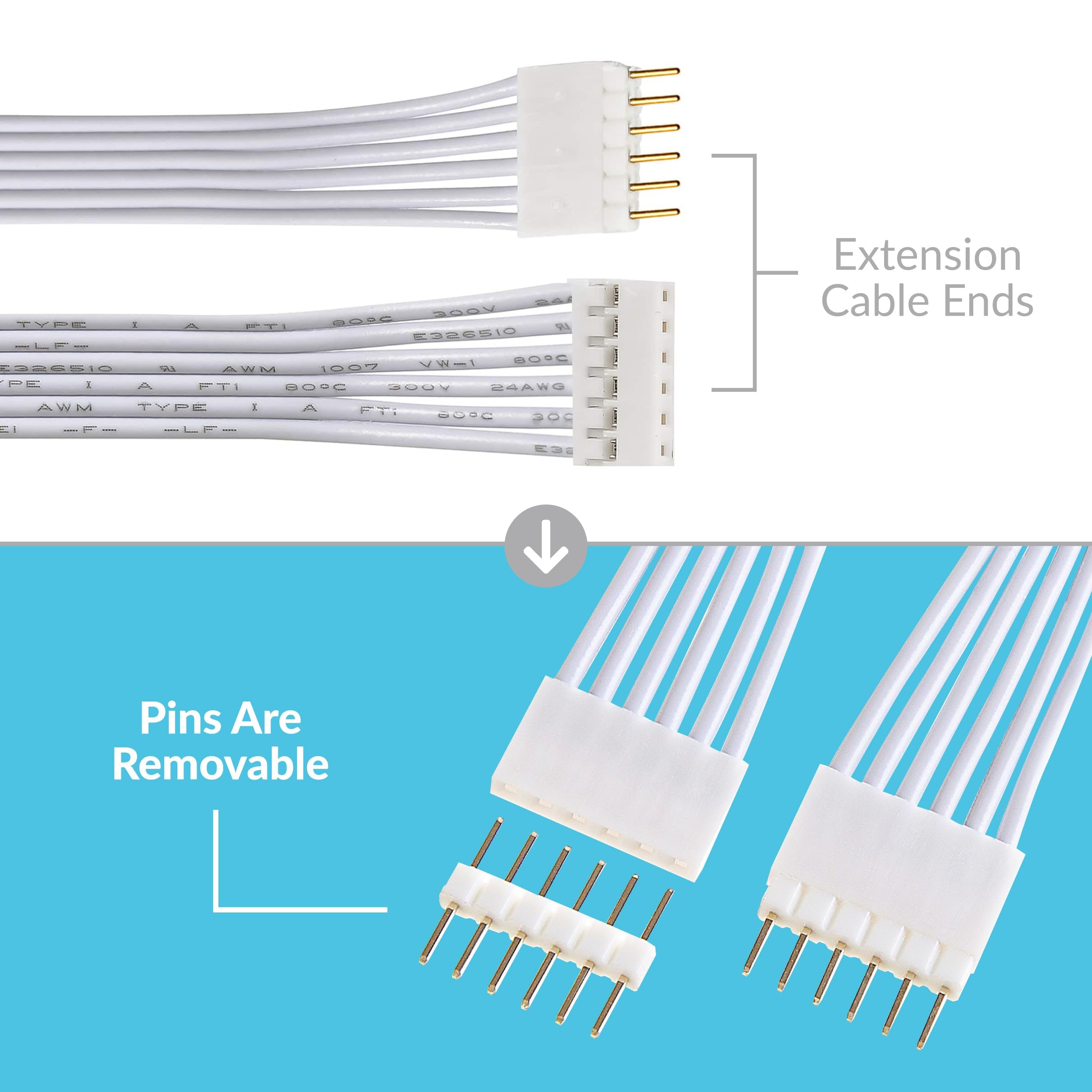 Litcessory Extension Cable for Philips Hue Lightstrip Plus - 6in, 5 Pack, White, Standard 6-PIN V3, Plastic Material