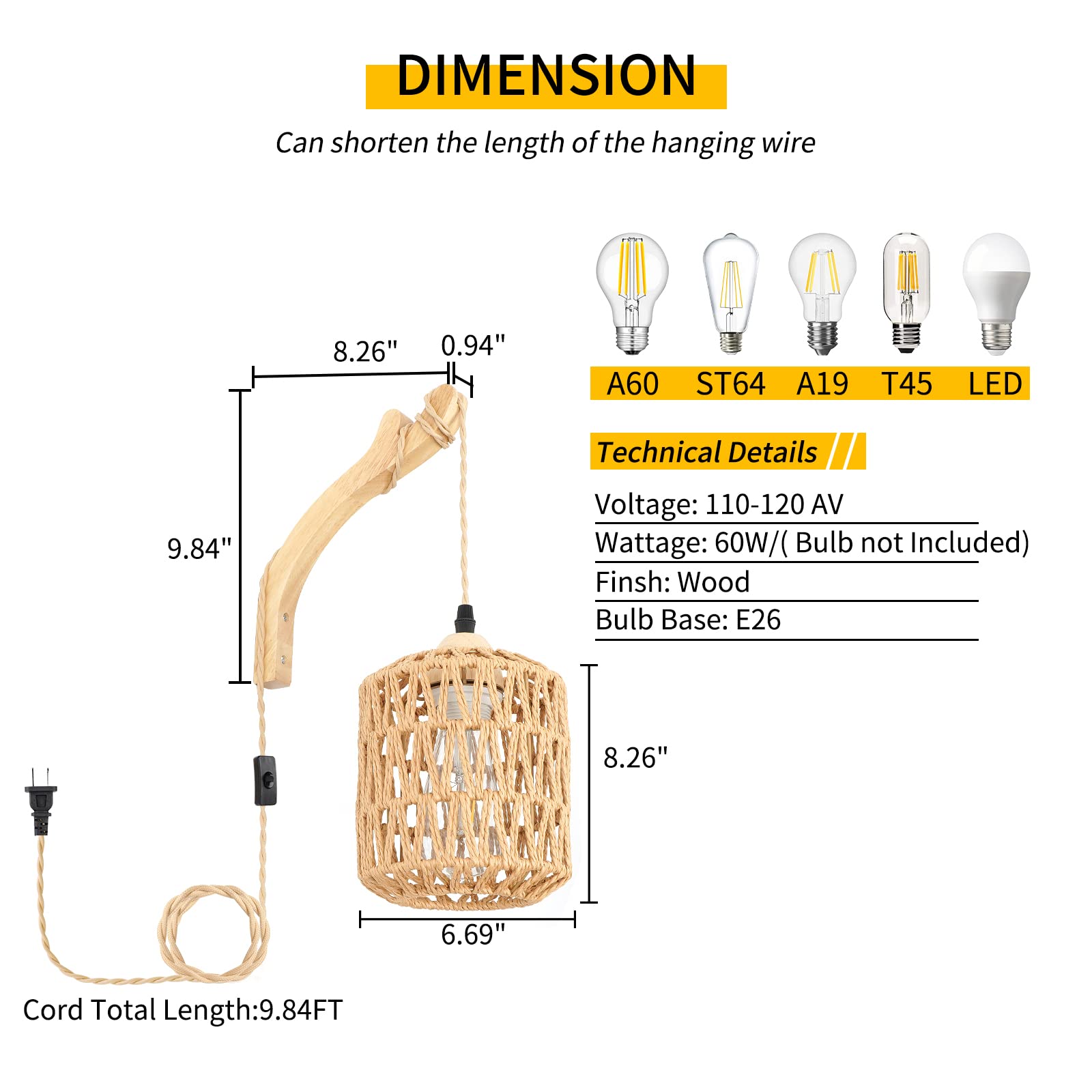 FRIDEKO HOME Wall Sconces Set of 2 Hand Woven Rattan Lights, Boho Farmhouse Style, Brown, Model L02187-01-US-2PCS