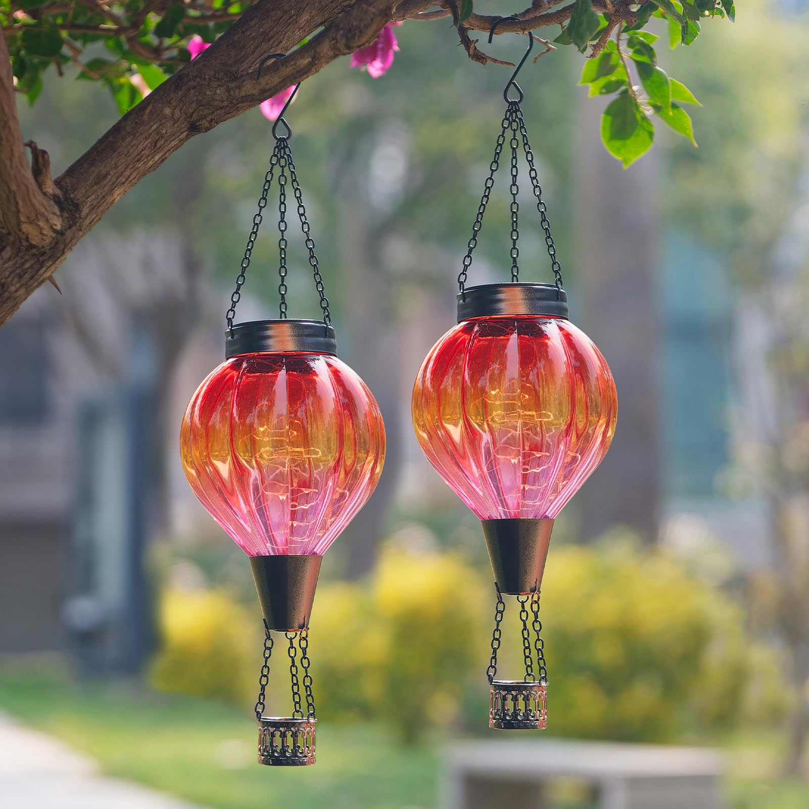 Dreamskip 2Pc Hot Air Balloon Solar Lantern Outdoor Waterproof  Gradient Orange Glass Balloon Lantern Lights  Hanging Solar Lights For Outside Patio Garden Tree Porch Yard Gift For Women Mom