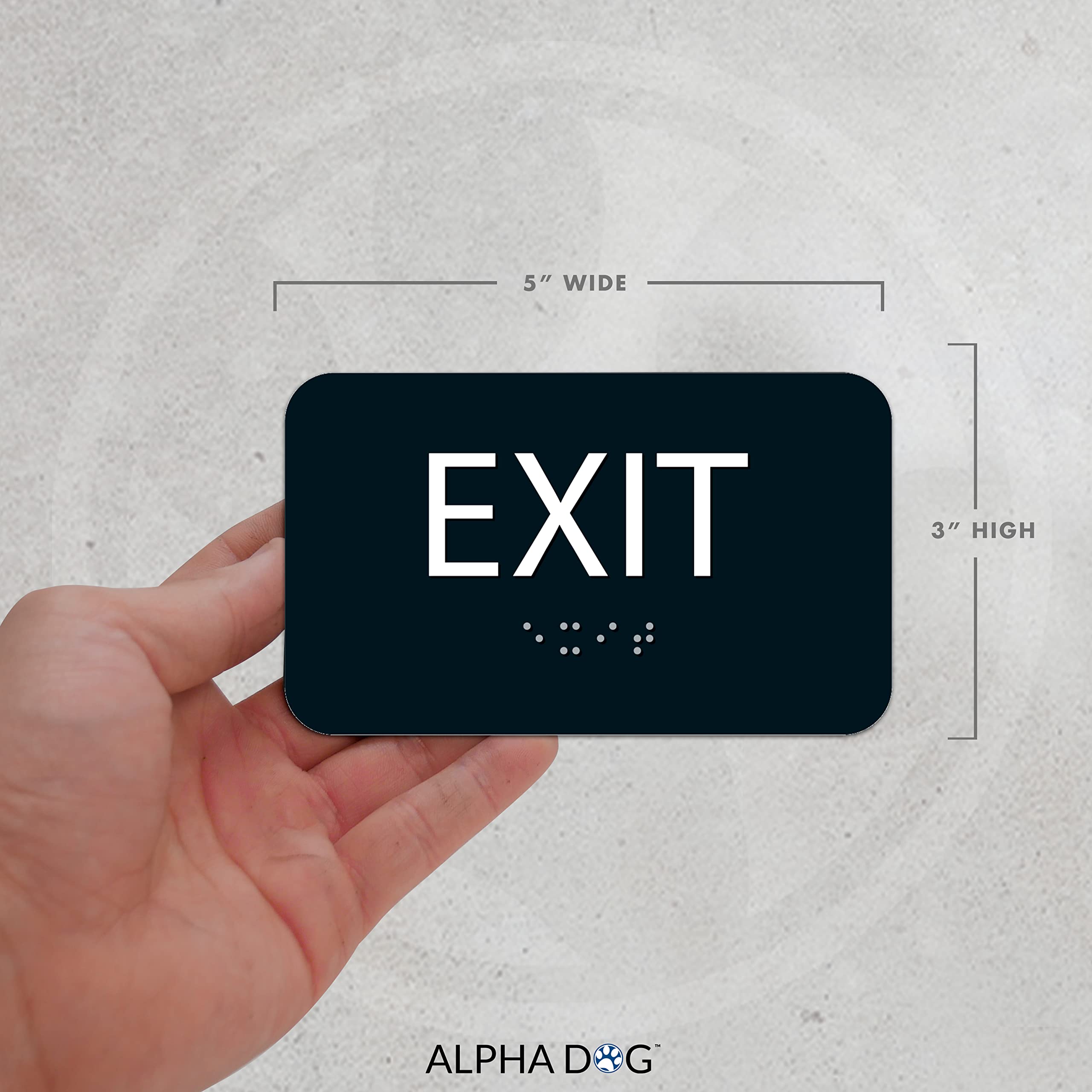 Alpha Dog Ada Signs Braille Exit Sign 3X5 Inch Ada Compliant Indoor Outdoor Business Easy Install Usa Made (Black)