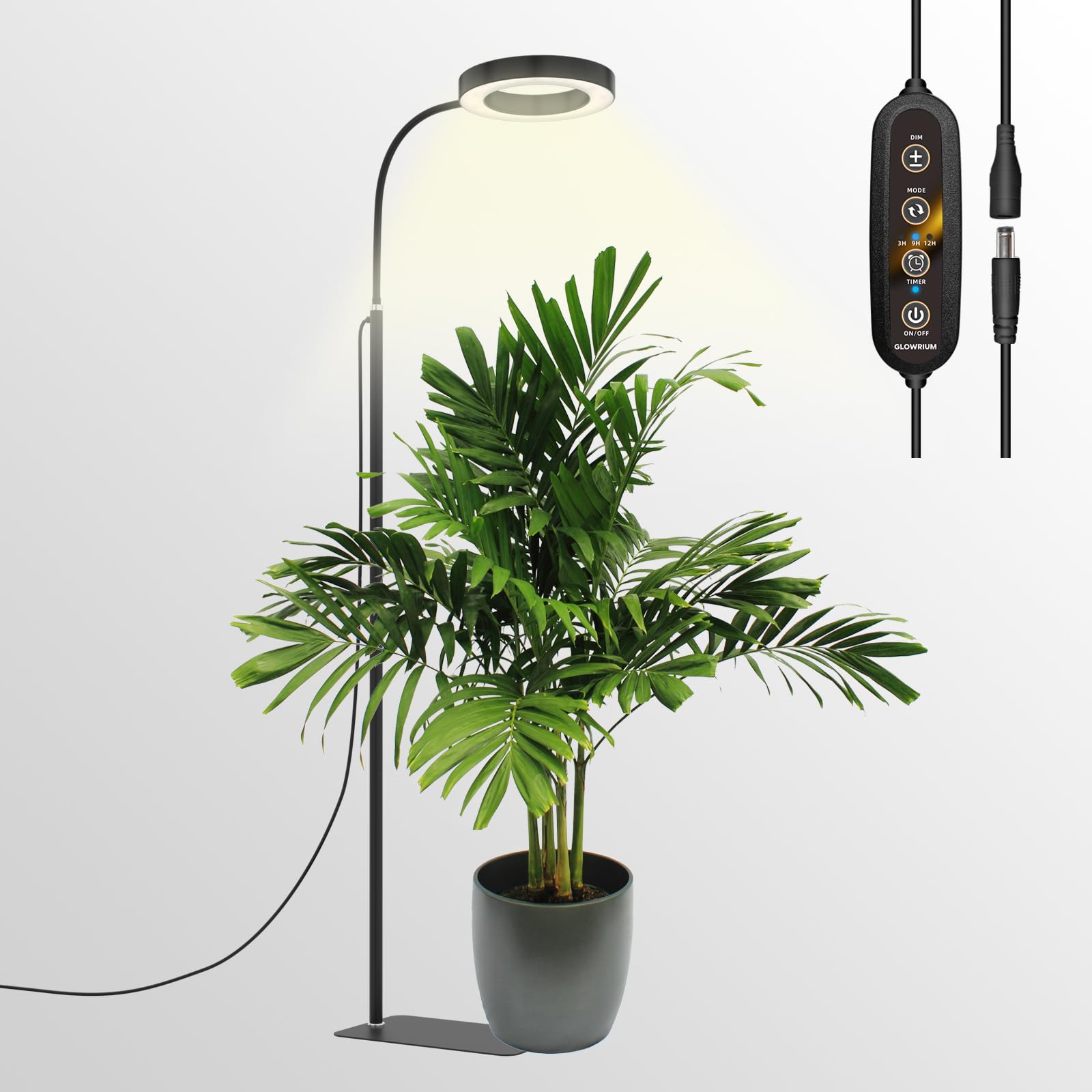 GLOWRIUM Plant Light  LED Grow Lights for Indoor Plants  Clip Plant Light with LCD Display Timer  Full Spectrum Suitable for Any Growth Stage of Plants  10 Dimmable Levels  Remote Control (3 Bands)