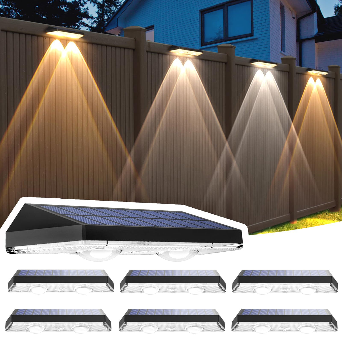 Mancra Solar Fence Lights, 6 Pack Waterproof Deck Lights, 3000K/4500K/6000K Dusk