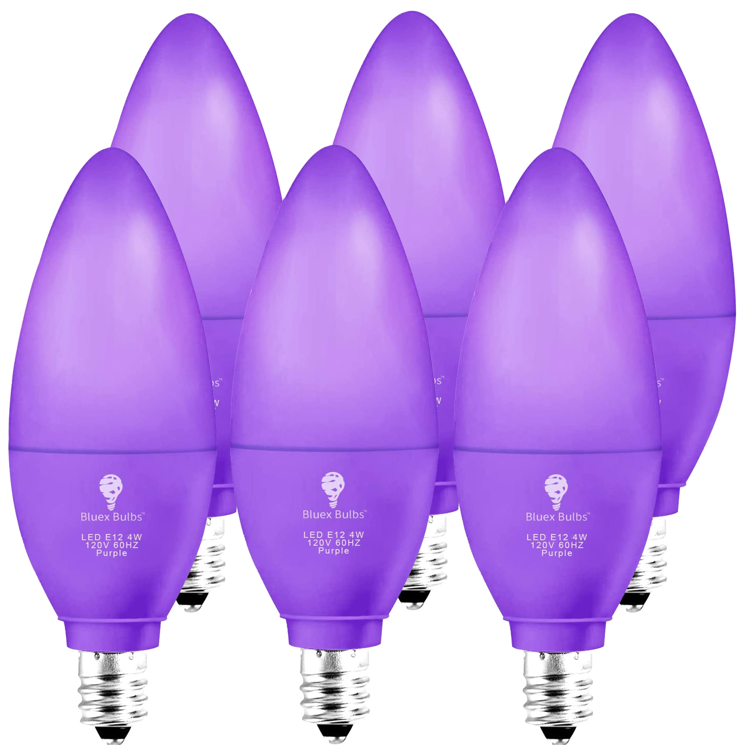 6 Pack Bluex Led Candle Purple Light Bulb - 4W (40Watt Equivalent) - E12 Base Purple Led Purple Bulb, Party Decoration, Porch, H