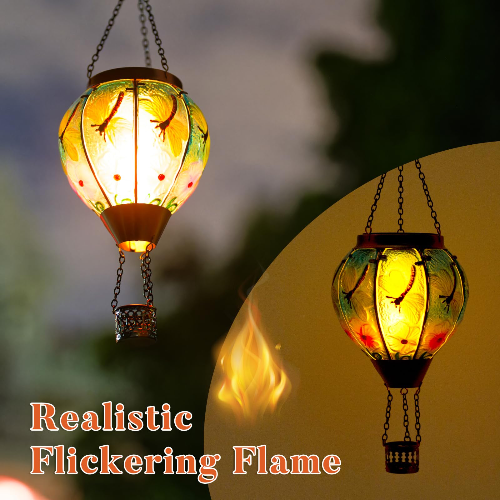 Dreamskip 2 Pack Dragonfly Hot Air Balloon Solar Lantern Outdoor Waterproof  Glass Balloon Lanterns For Outside  Decorative Hanging Solar Lights Patio Garden Yard Gift For Women Moms