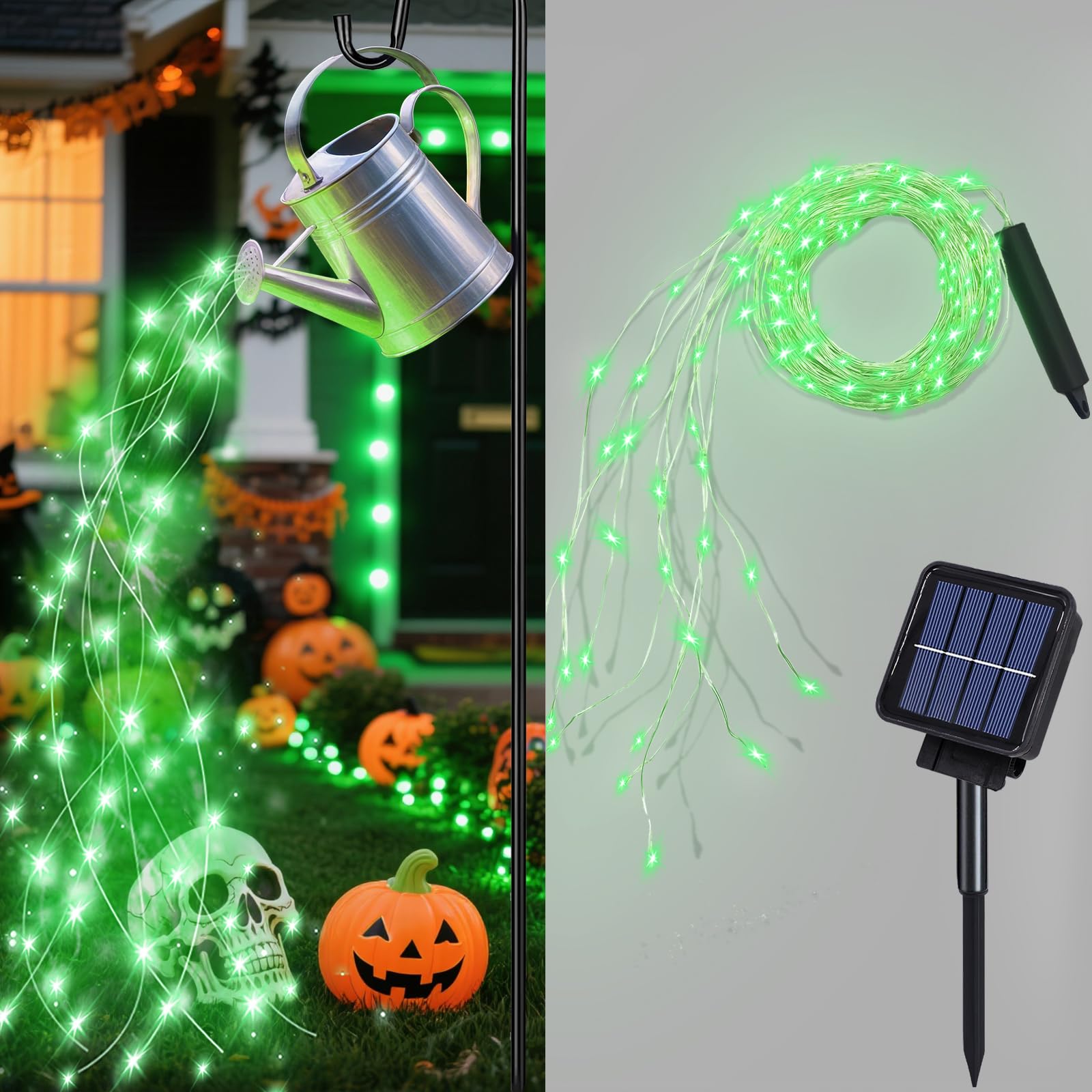Angmln Green Solar String Lights Outdoor  200 Leds 8 Modes Waterfall Fairy Bunch Lights Outdoor Waterproof  Green Halloween Decor  Christmas Tree  St Patrick Decorations For Outside Tree Yard