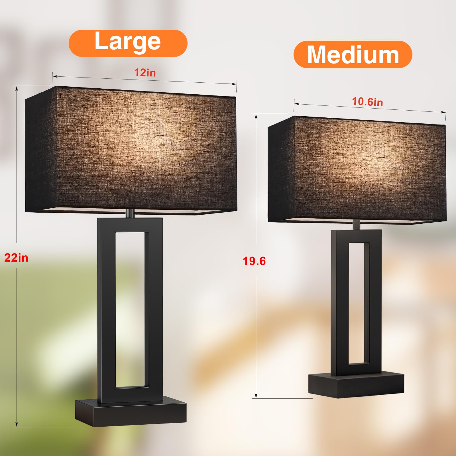 Seealle 22'''' Tall Living Room Lamps For Night Stands - Touch Bedside Lamp With Usb C+A, 3 Way Dimmable Bedroom Lamps For End T