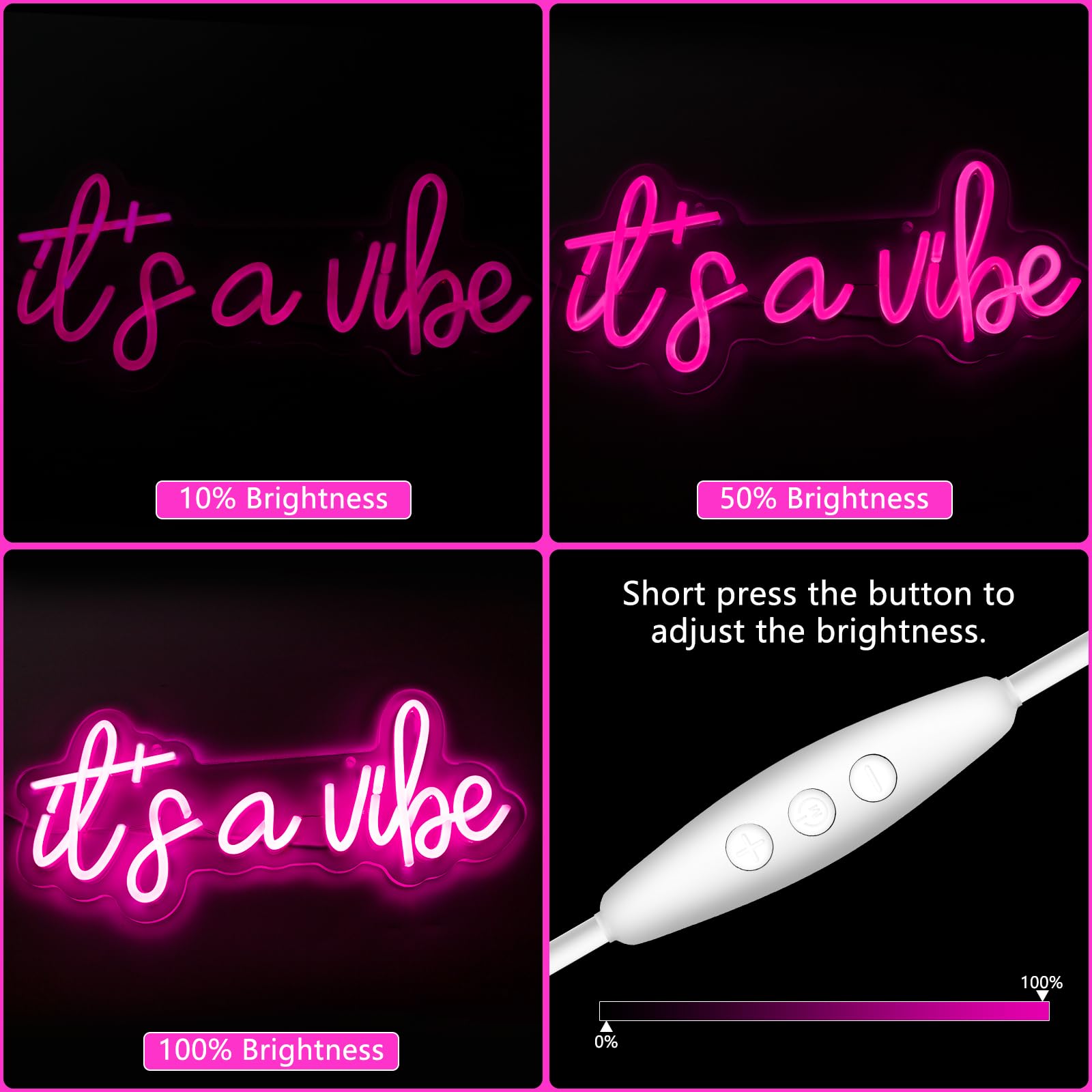 Moodlion Neon Sign - Dimmable Pink LED Wall Decor, 16.2x7.5 IN, Glass, Perfect for Bedroom, Bar, Cafe, Game Room, Birthday Decorations