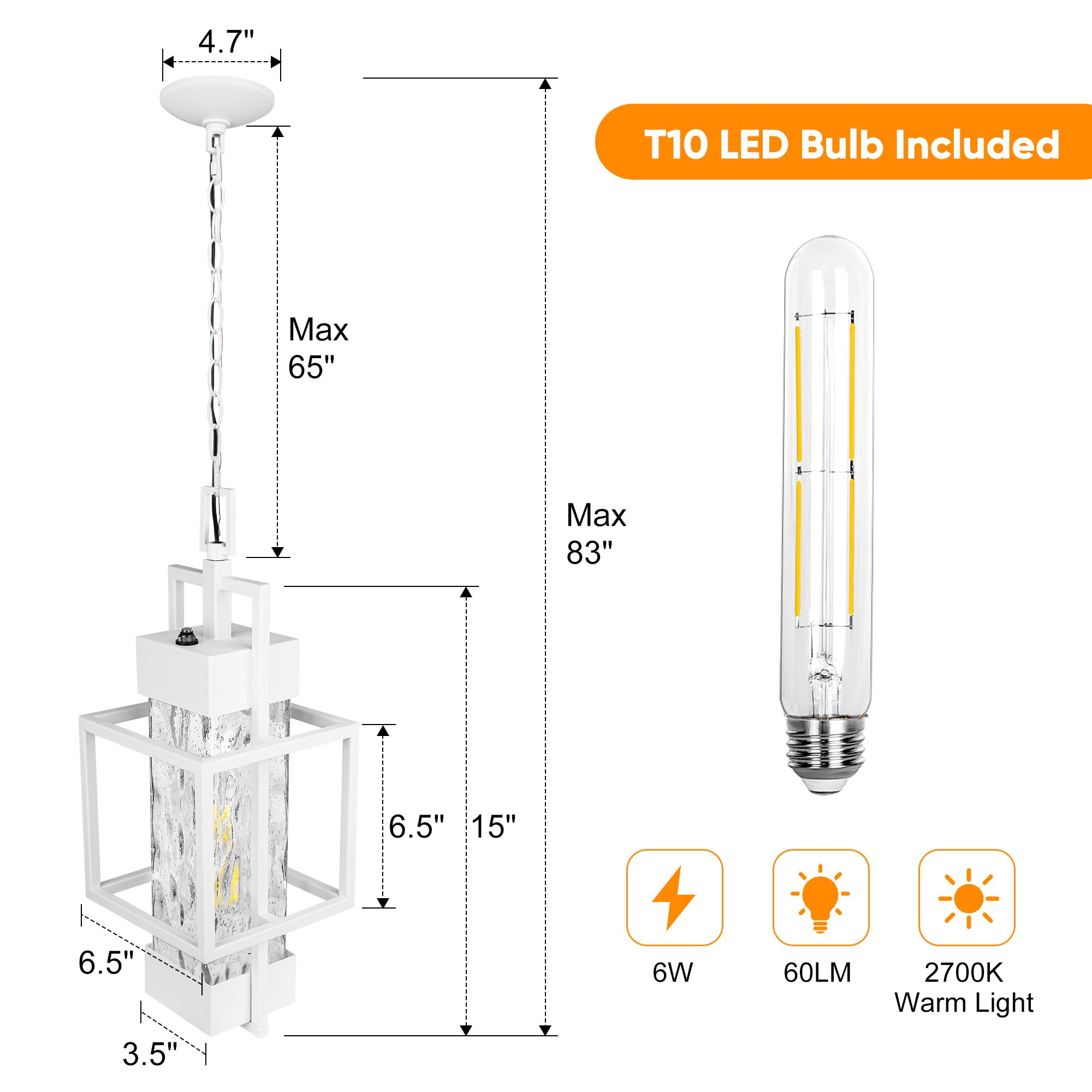 Partphoner 15'' Dusk To Dawn Outdoor Pendant Light Exterior Hanging Lantern, Modern Metal Outside Chandelier Light Fixture Ceili