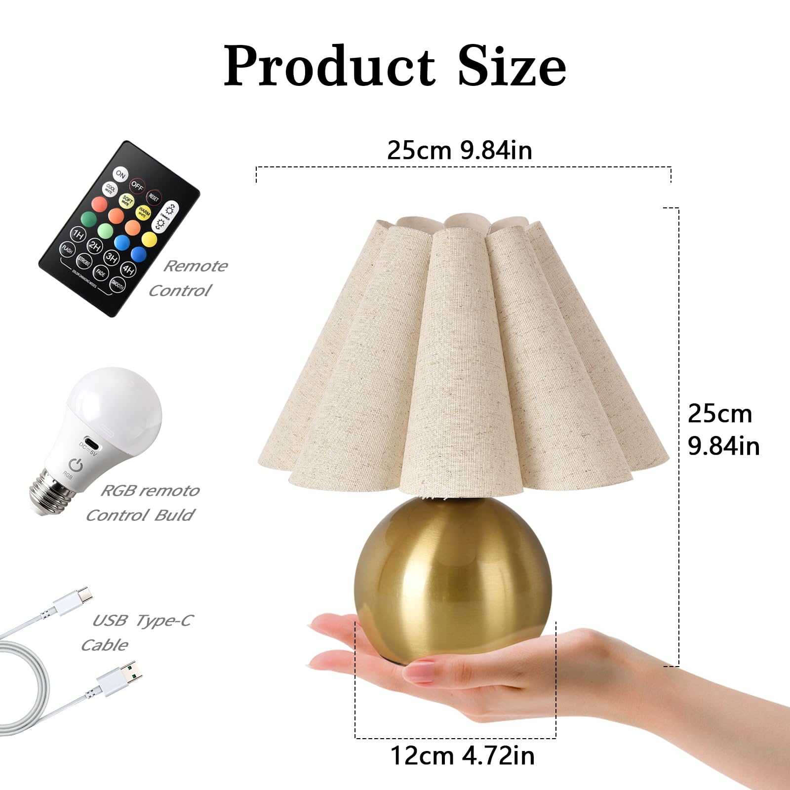 Ziqqeelam Rechargeable Crodless Small Table Lamp, Battery Operated Remote Control Gold Mini Table Lamps for Bedroom Nightstand,