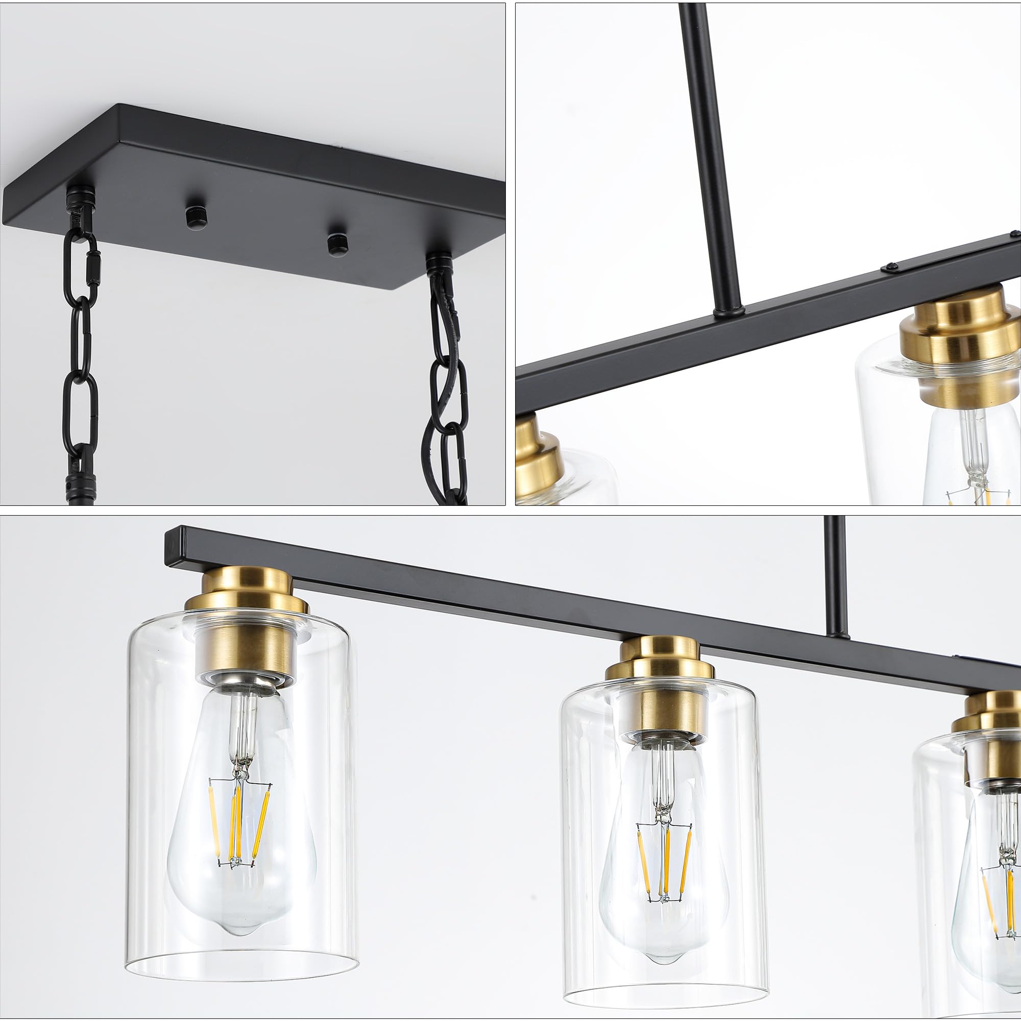 Mecgirn 5-Light Linear Chandelier Pendant - Black & Gold Metal Light Fixture for Kitchen Dining Room, Model D0017-5-BG