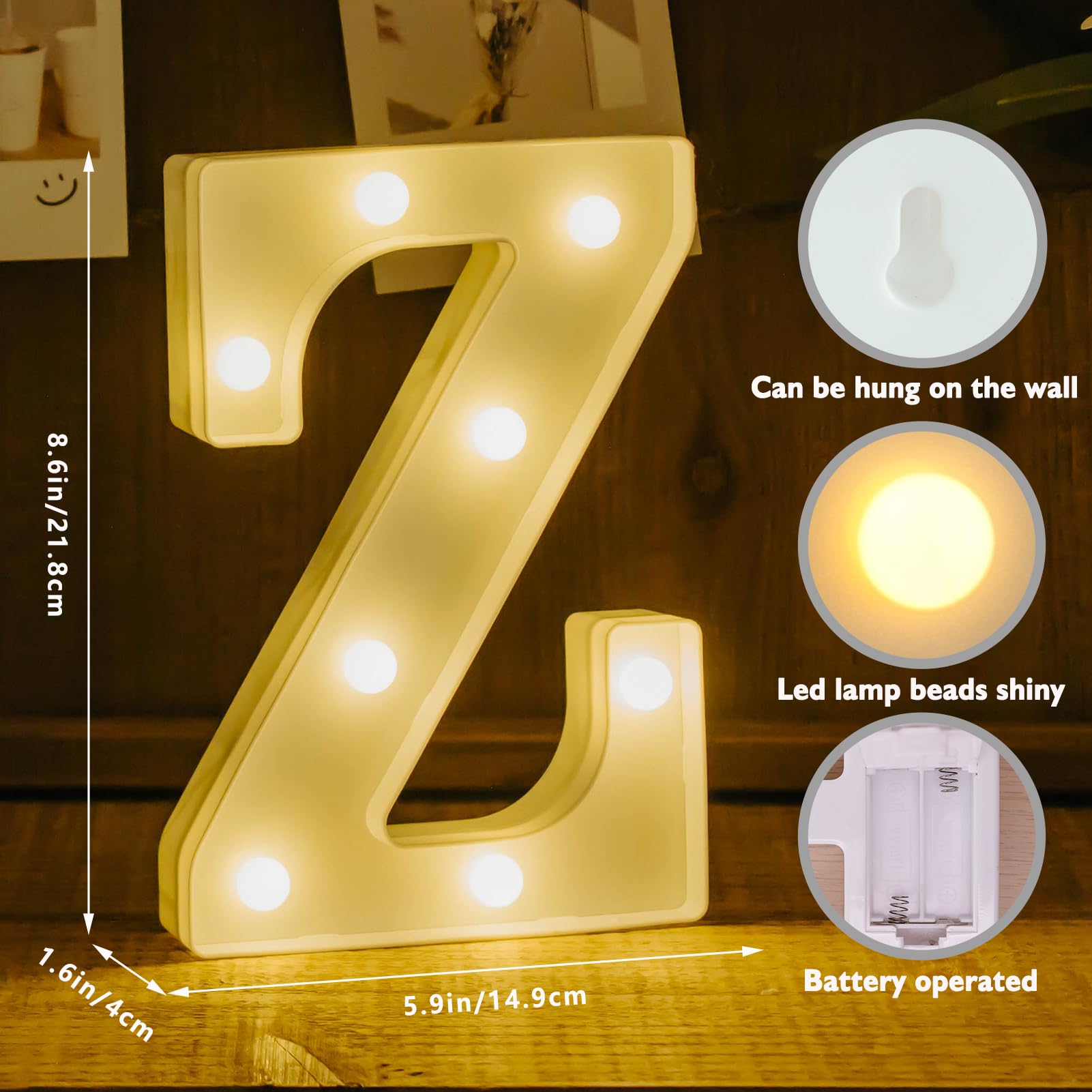 IFDGCTK Light Up Letters, Decorative LED Marquee Alphabet, Battery Powered, Warm Light - Letter Z