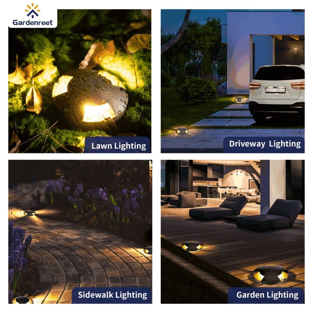 Gardenreet Landscape Brass Well Lights - Brass Ip65 Hardwired Electric In-Ground Lighting, 12V Low Voltage Fixture, Antique Bron