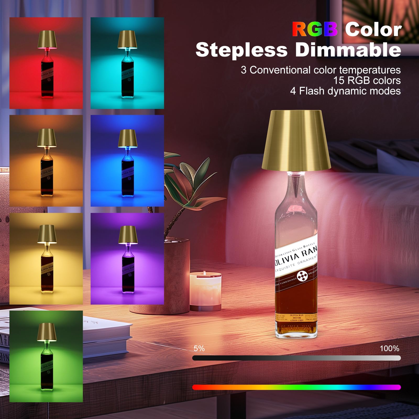 Soudfk 2025 New Wireless Bottle Lamp,Rgb Led Bottle Light With Remote(Rgb Gold Plating, 1Pc)