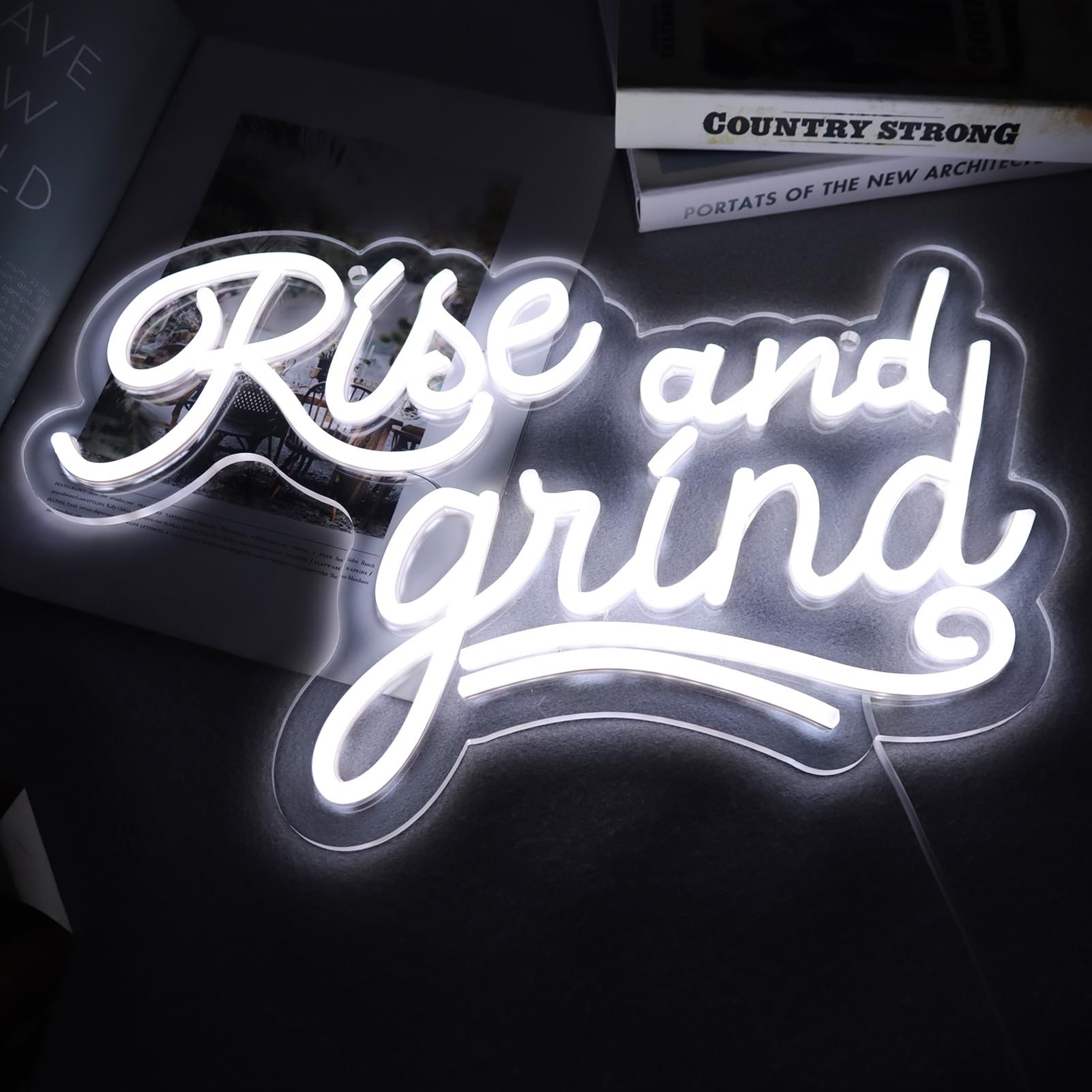 JFLLamp Neon Wall Sign - Rise and Grind LED Light for Bedroom, 16.1"x9", Model NS-Rise and Grind-001, Ideal for Man Cave or Bar Decor