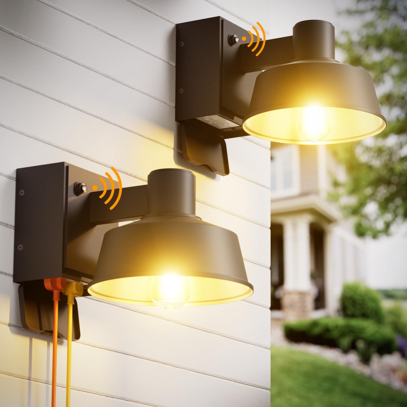 Ehaho Porch Lights with Outlet, Dusk to Dawn, Waterproof Aluminum Wall Sconce, 2 PCS, Black, Model EH-BD01-LS-2